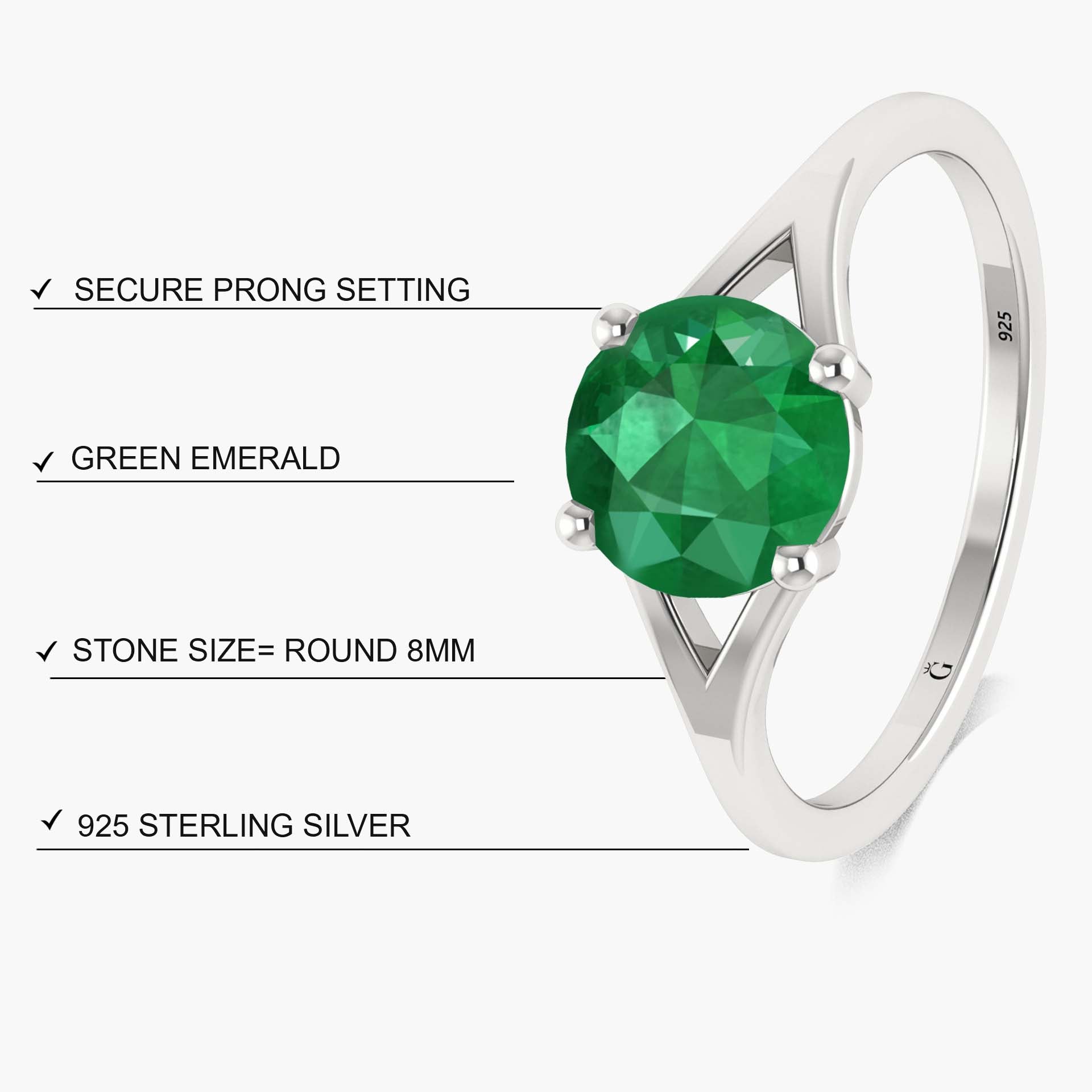 Emerald Round Faceted Gemstone Statement Ring