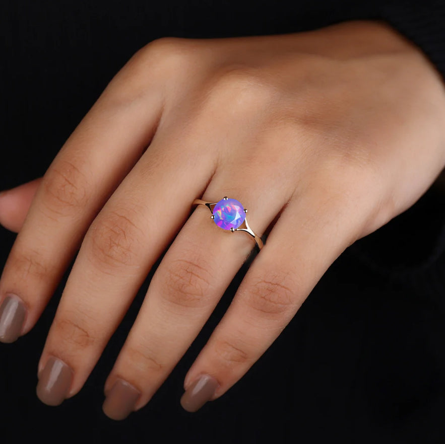 Natural Lavender Opal 1.6 Carat Round Shape Solitaire Wedding Ring