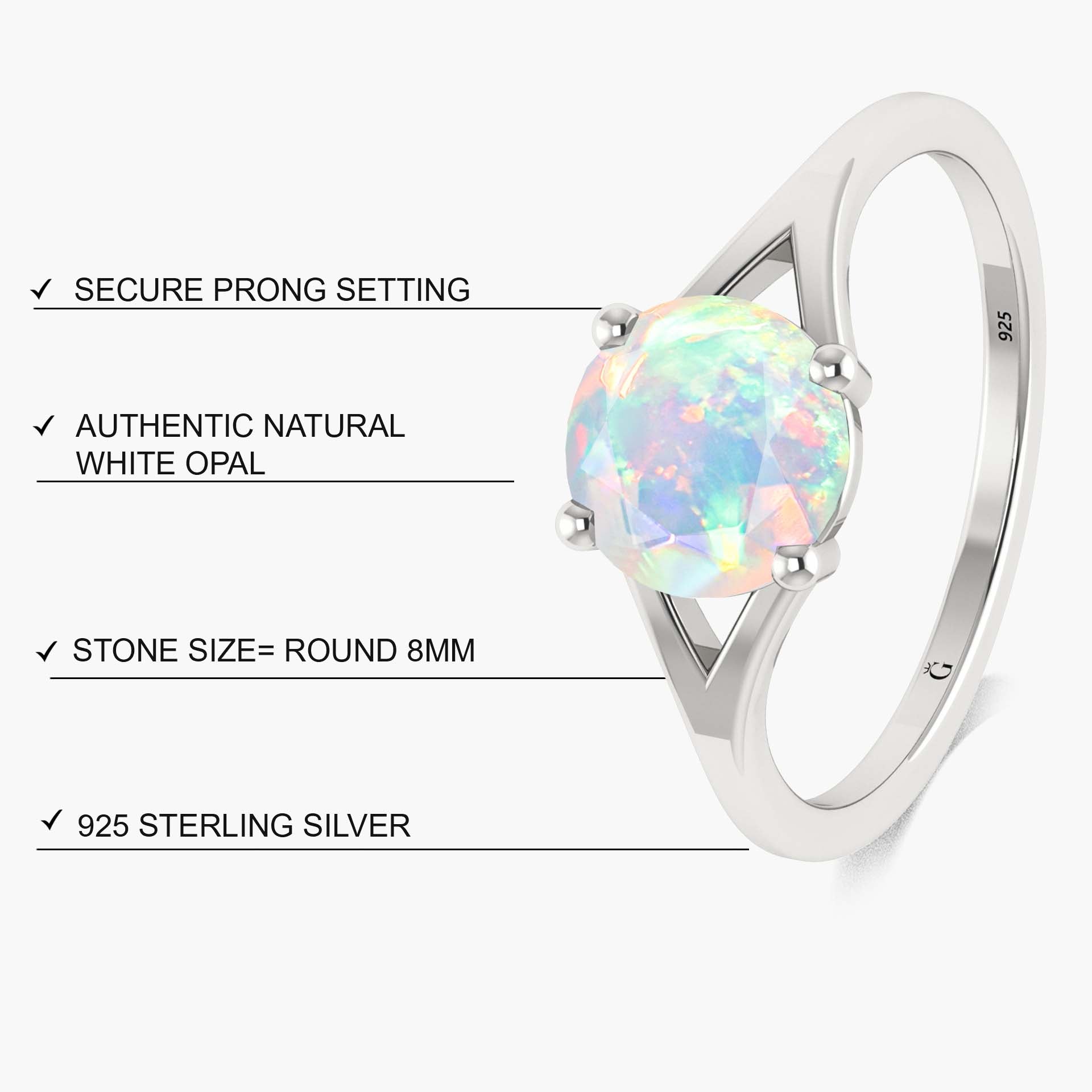 Natural White Opal 1.6 Carat Round Shape Solitaire Wedding Ring