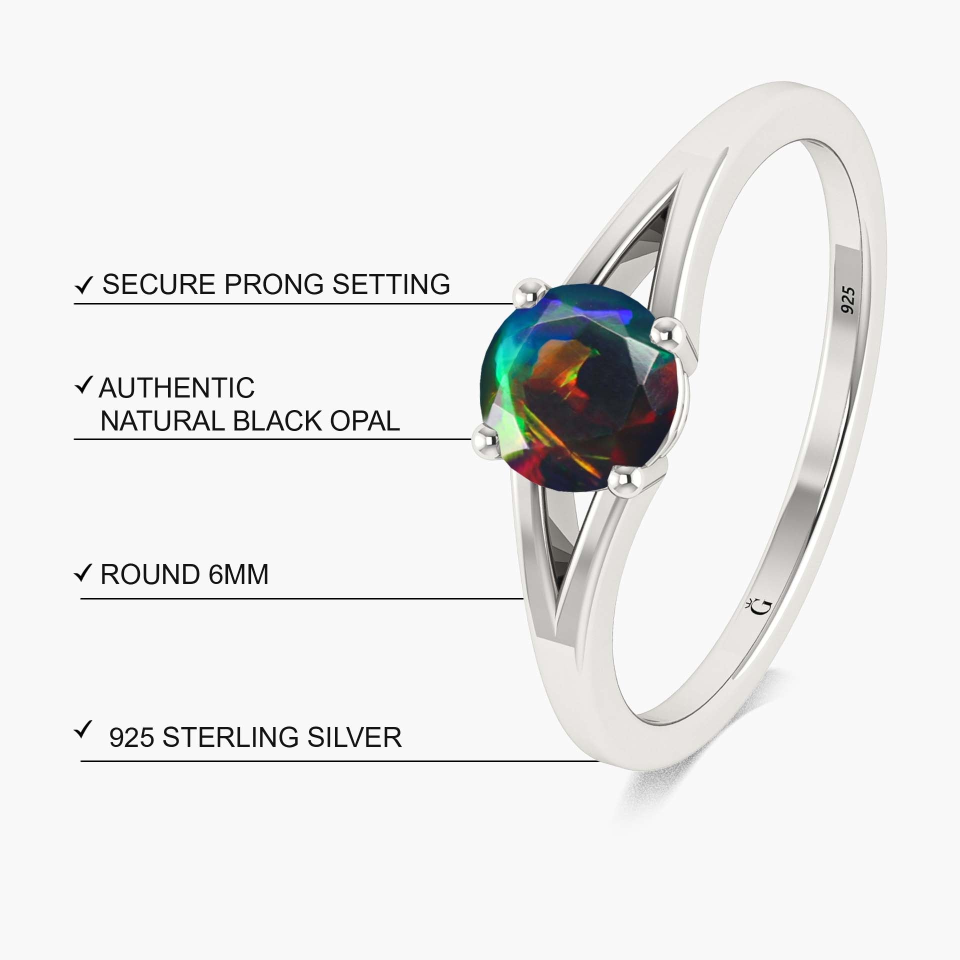 Beautiful dainty round black fire opal ring for women