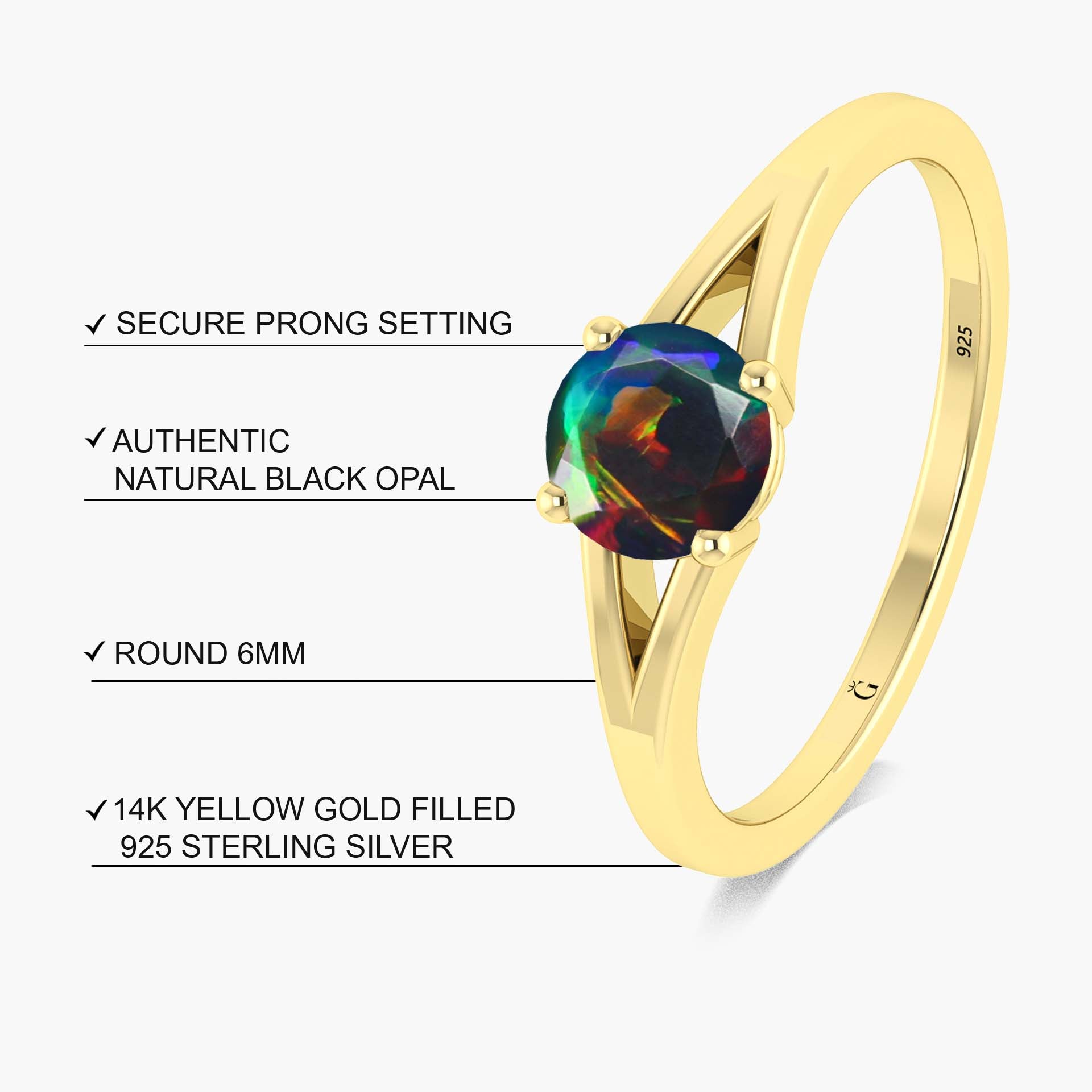 Beautiful dainty round black fire opal ring for women