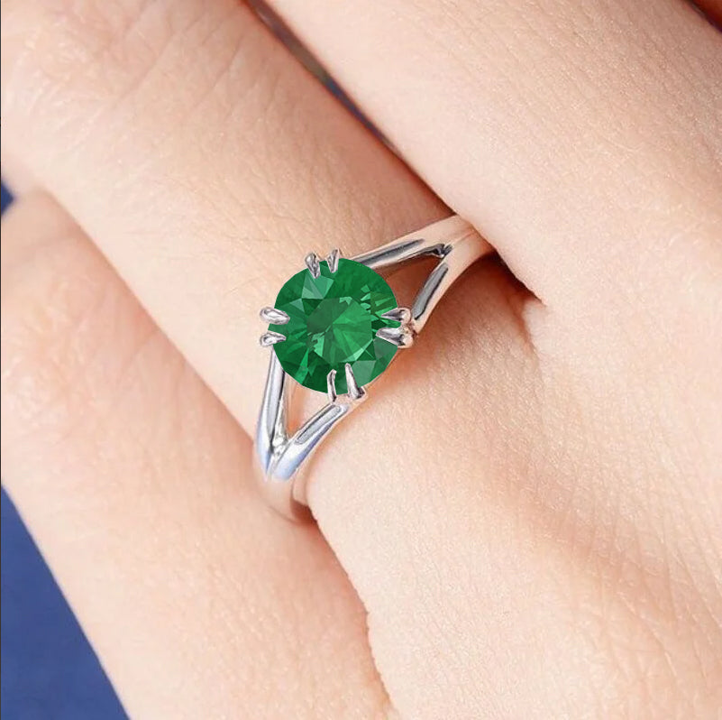 Vintage Lab grown Green Emerald dainty statement ring