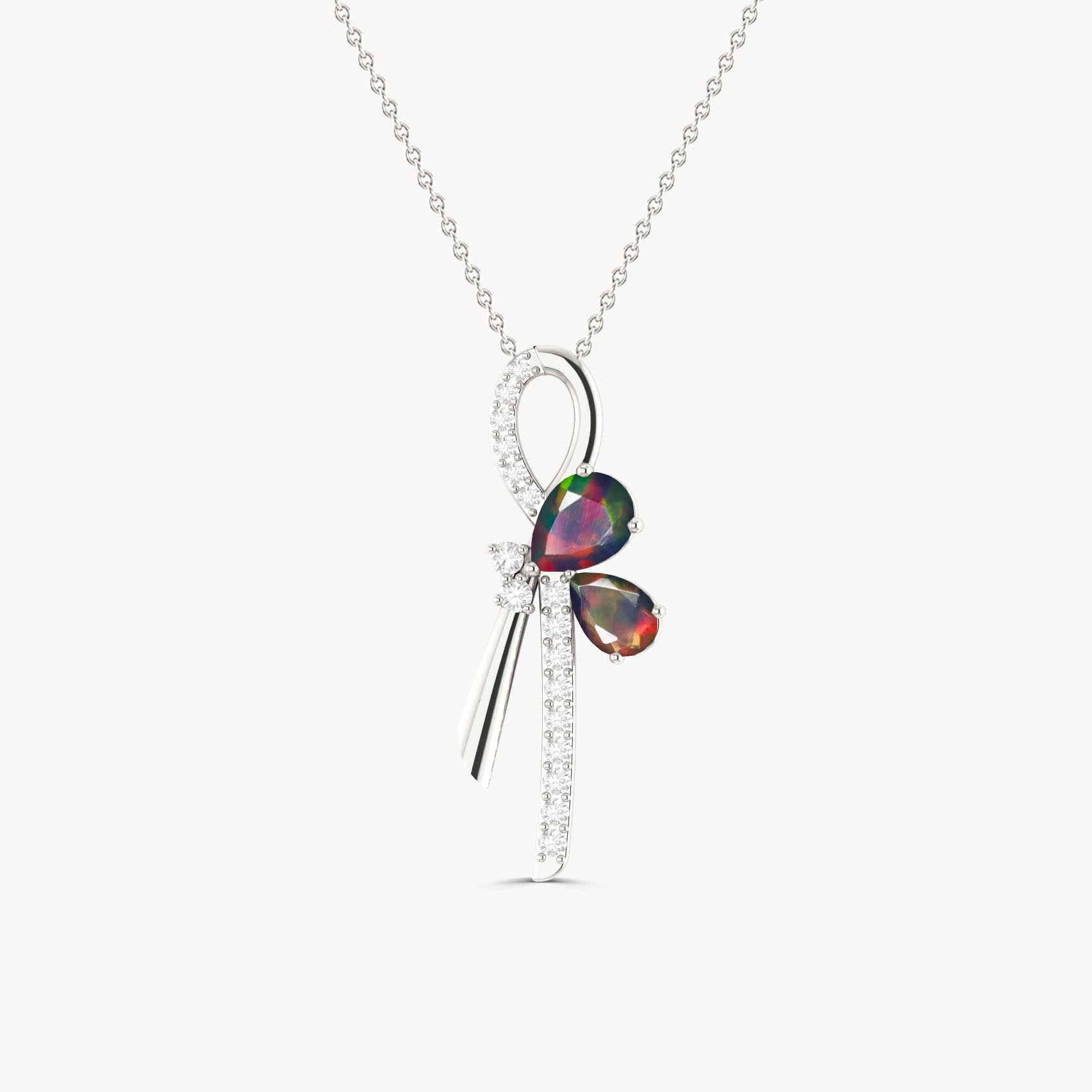 Natural Black Opal Knot Style Charm Pendant Necklace