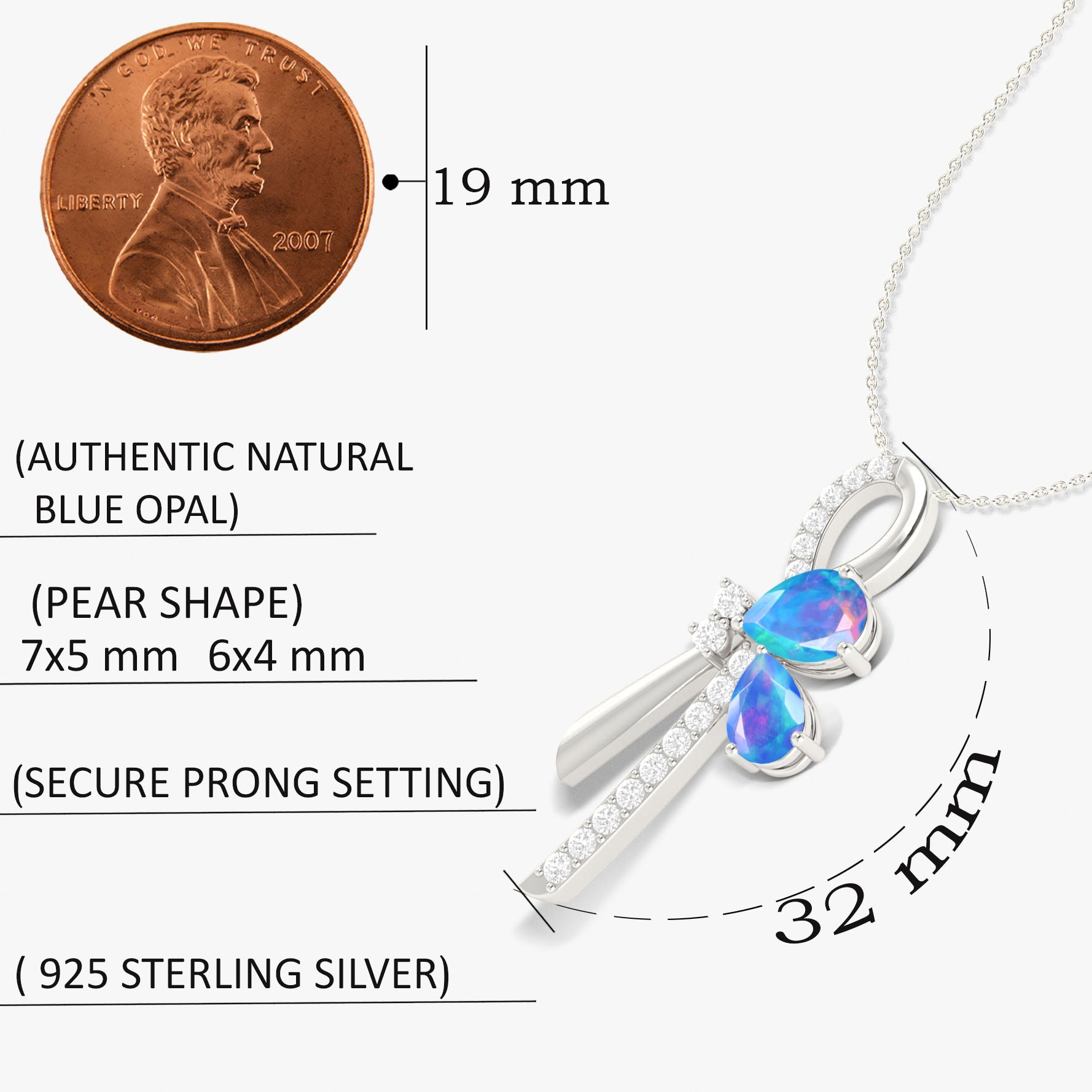 Natural Blue Opal Knot Style Charm Pendant Necklace