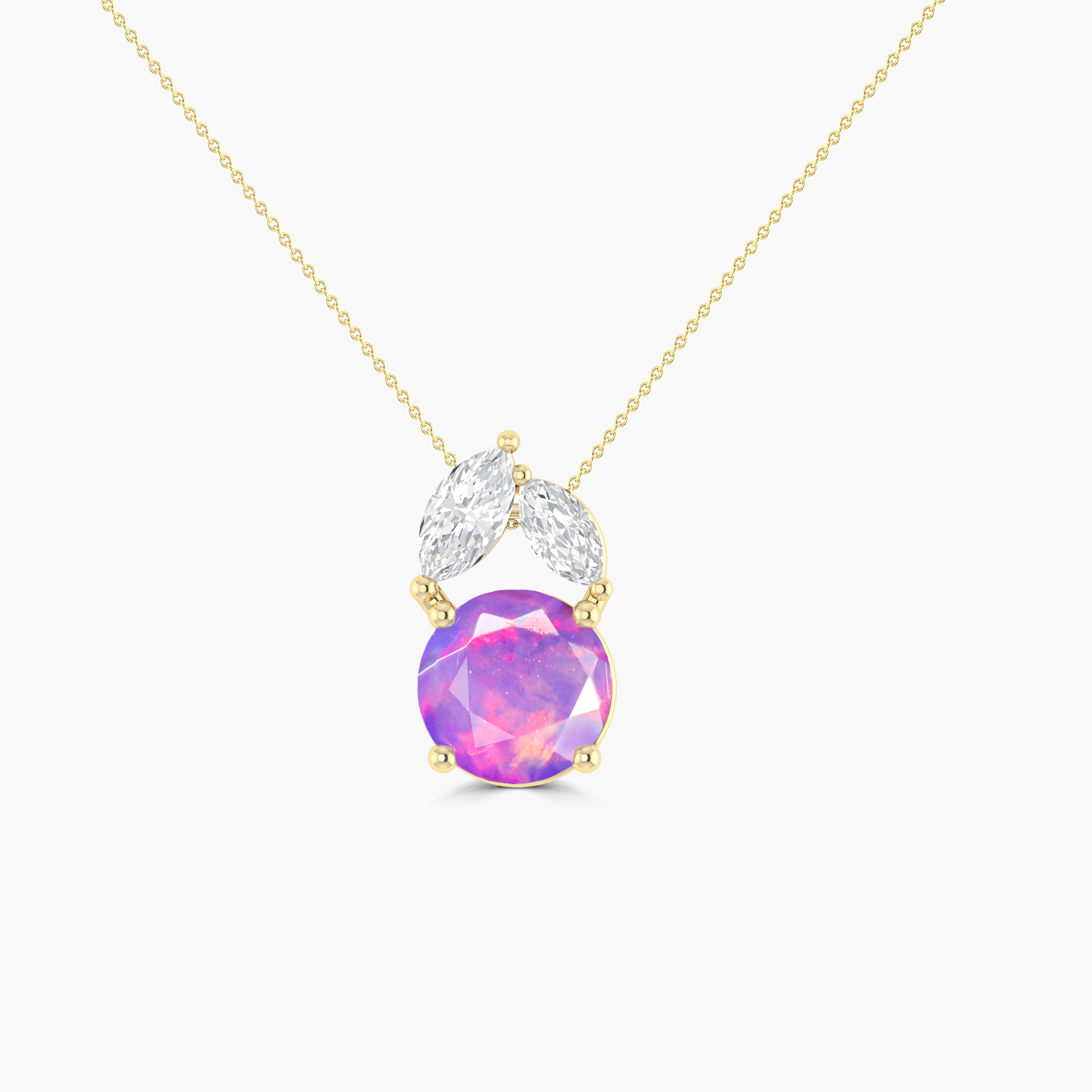 Natural Lavender Opal Round Stone Minimalist Chain Pendant Necklace