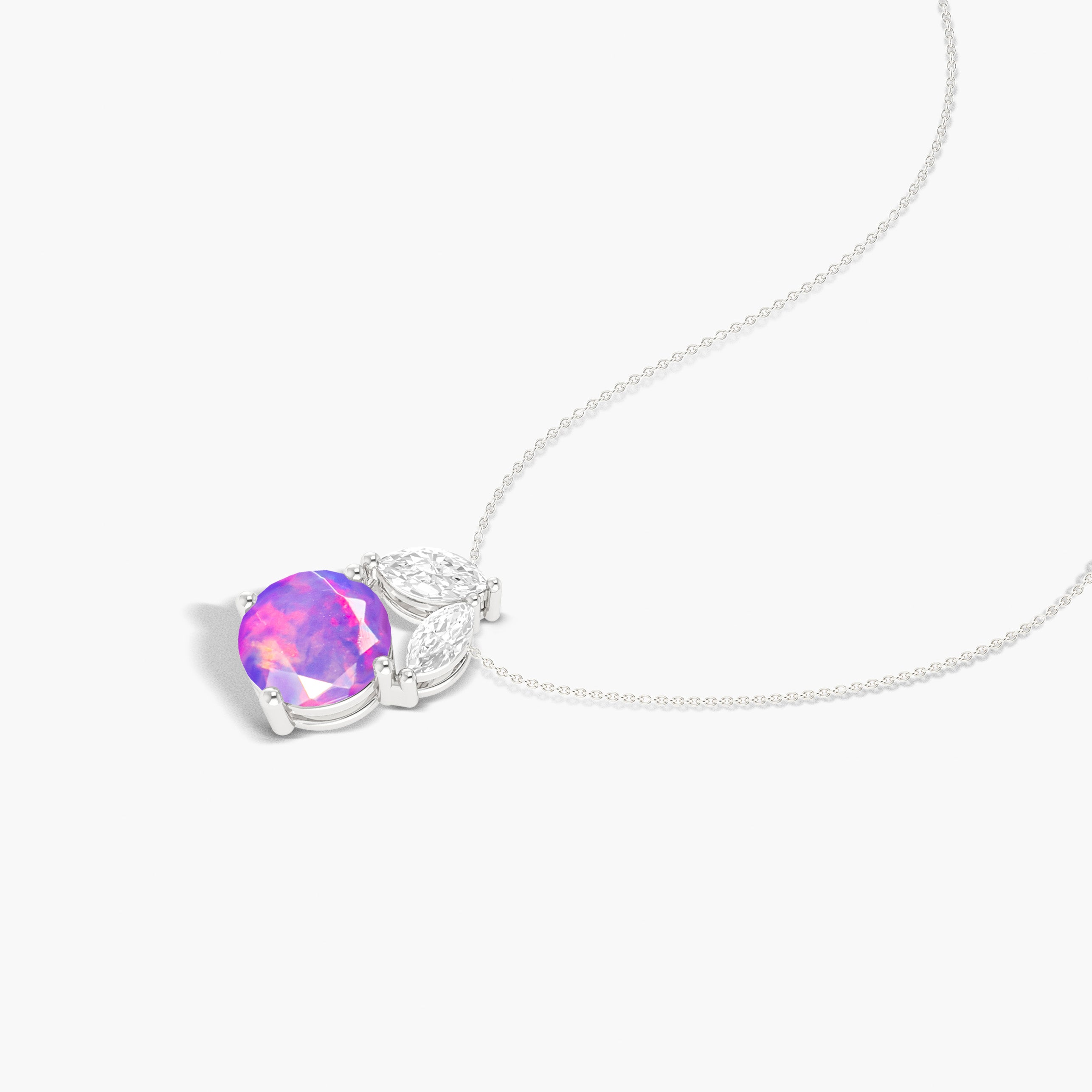 Natural Lavender Opal Round Stone Minimalist Chain Pendant Necklace