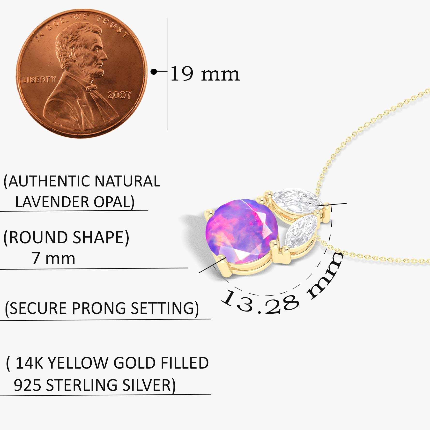 Natural Lavender Opal Round Stone Minimalist Chain Pendant Necklace