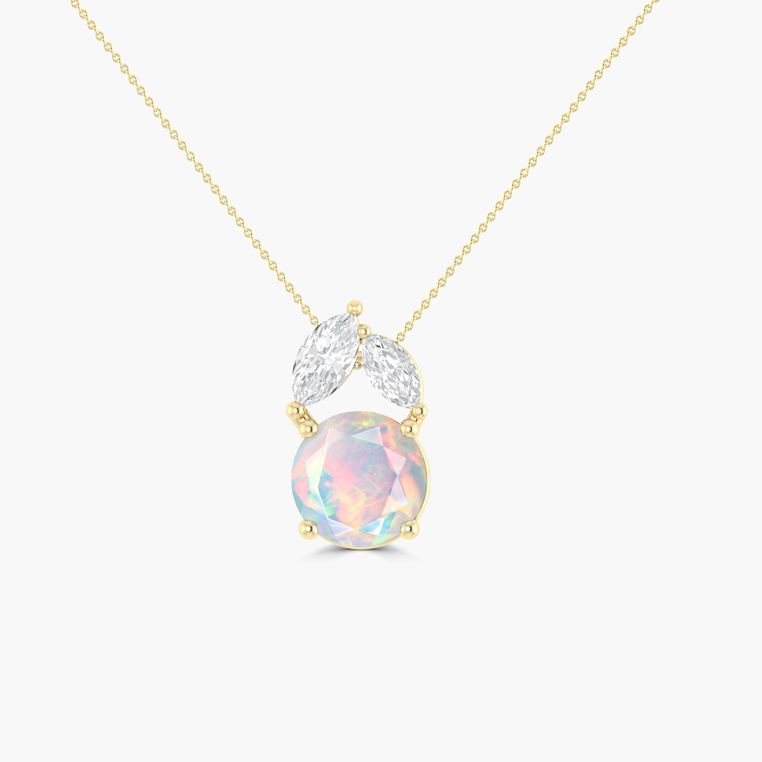 Natural White Opal Round Stone Minimalist Chain Pendant Necklace