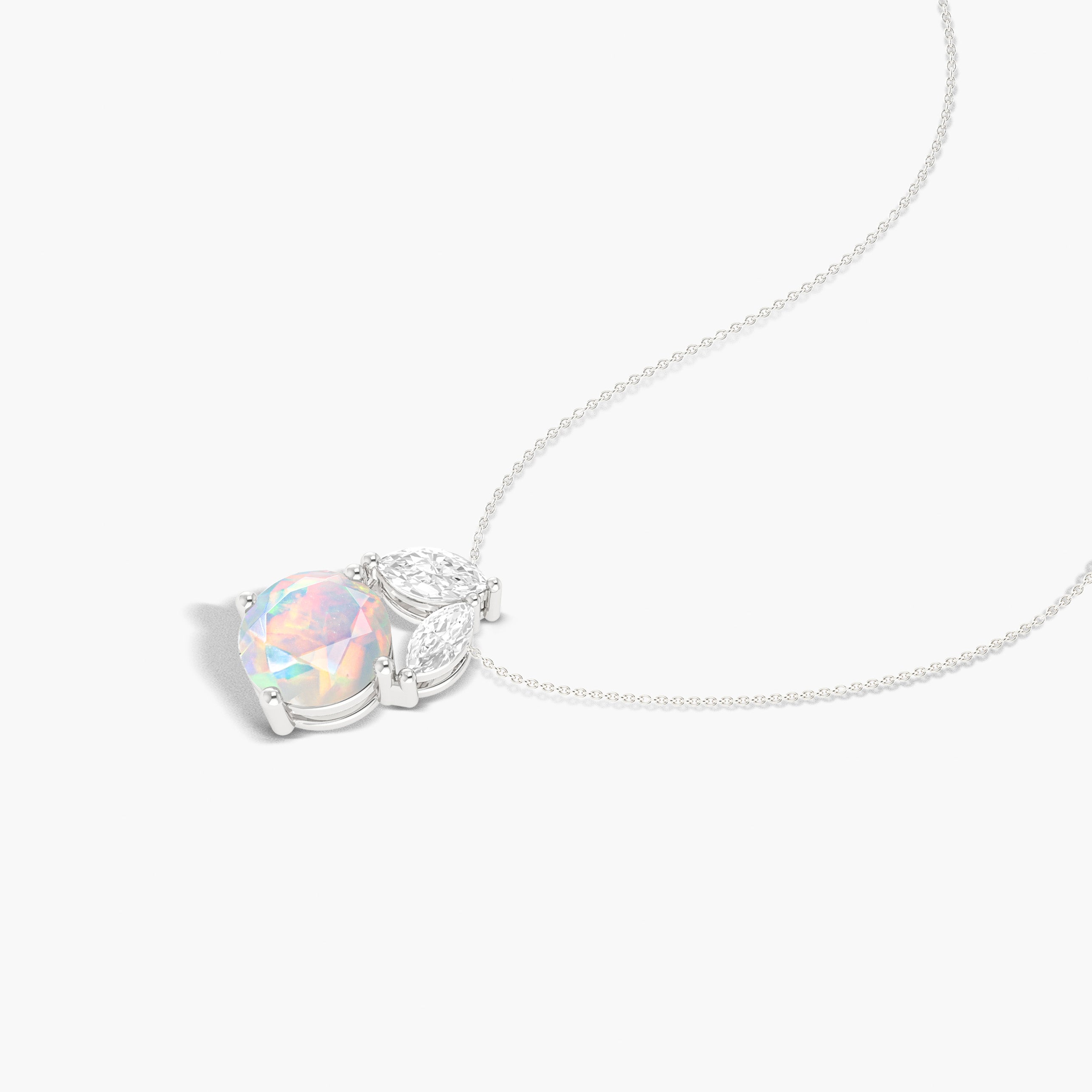 Natural White Opal Round Stone Minimalist Chain Pendant Necklace