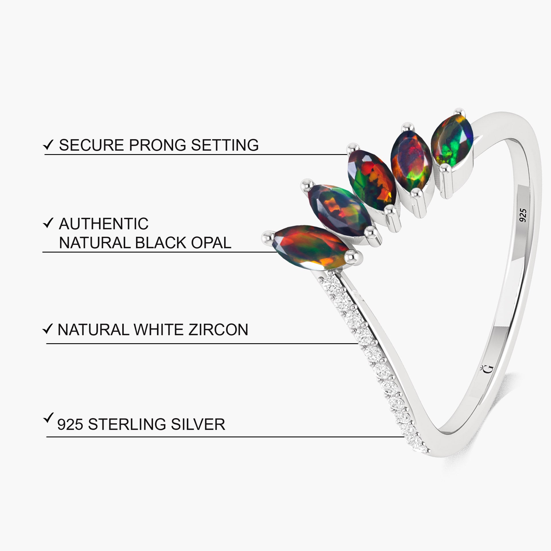 Black fire Ethiopian opal Handcrafted marquise shape ring