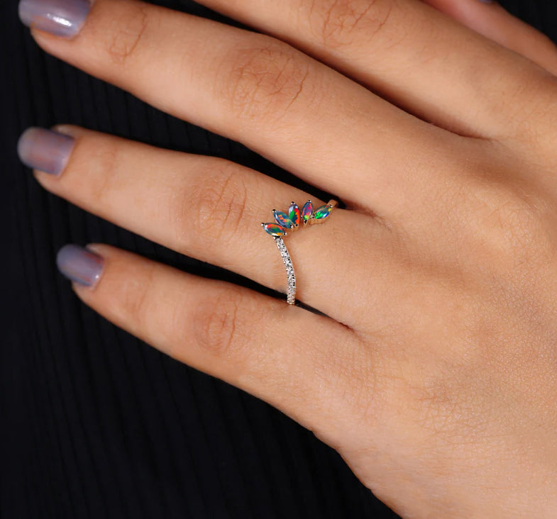 Black fire Ethiopian opal Handcrafted marquise shape ring