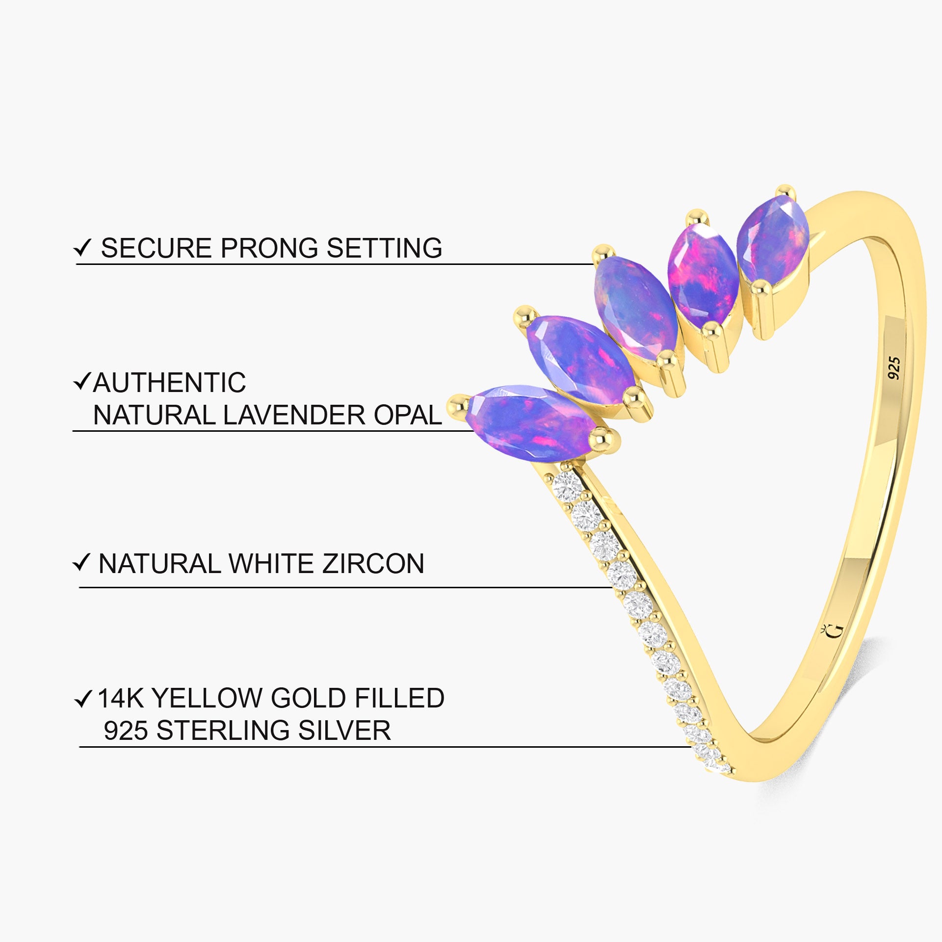 Natural Lavender fire 5 Marquise shape stone ring