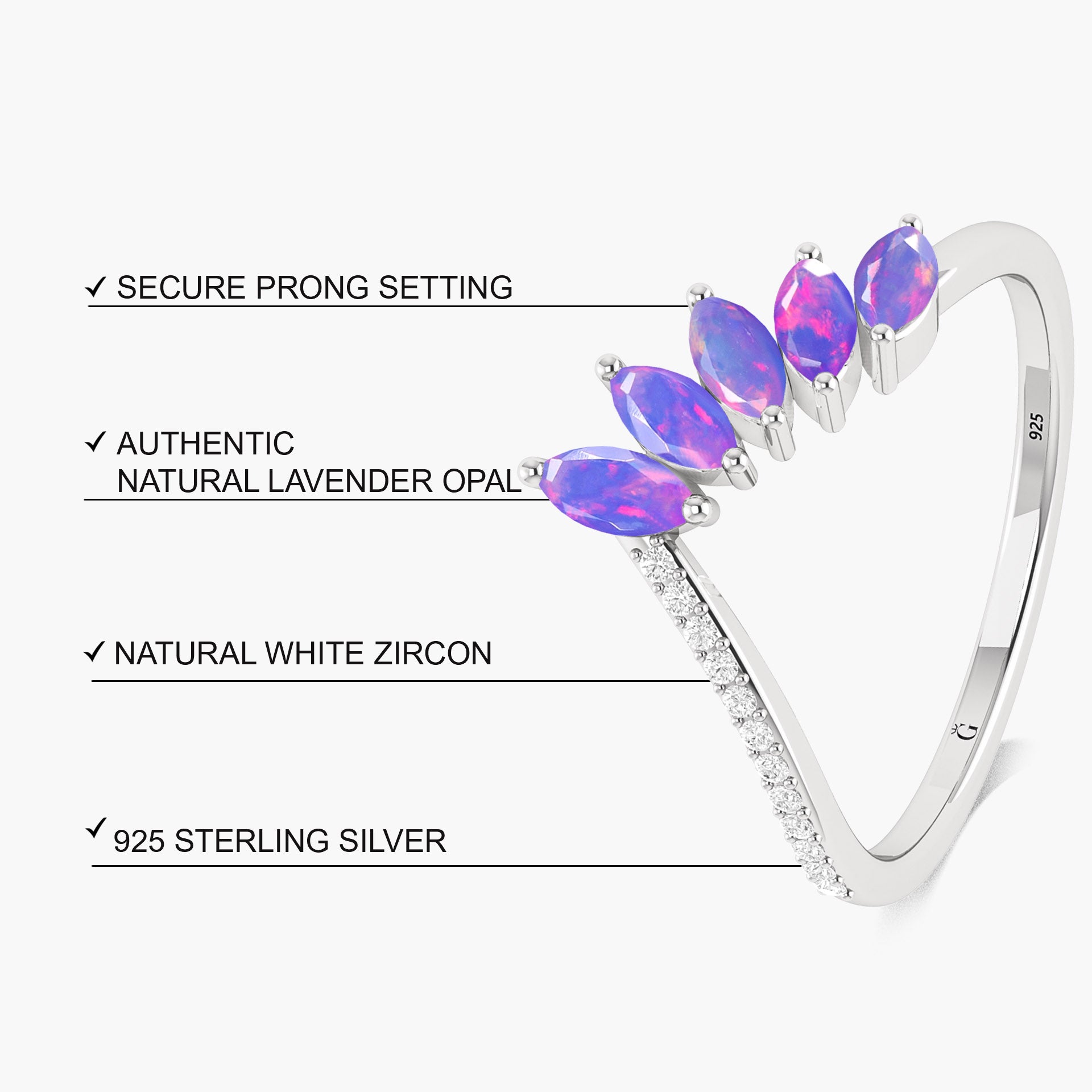 Natural Lavender fire 5 Marquise shape stone ring