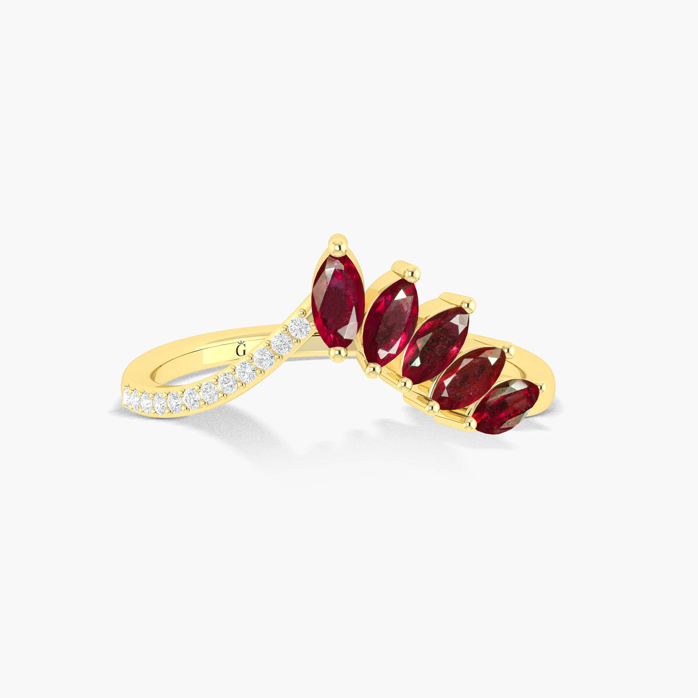 Red Ruby 4 Marquise shape stone with Beautiful zircon ring