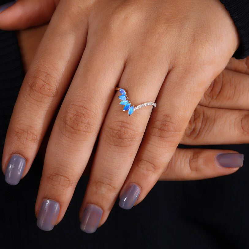 Natural Blue fire Ethiopian opal statement ring for women