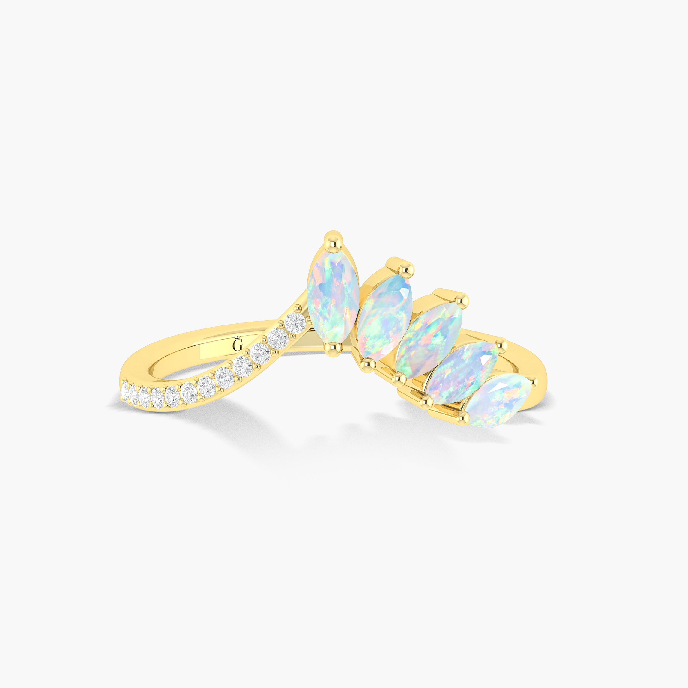 4 Marquise Natural fire Opal with small round zircon ring