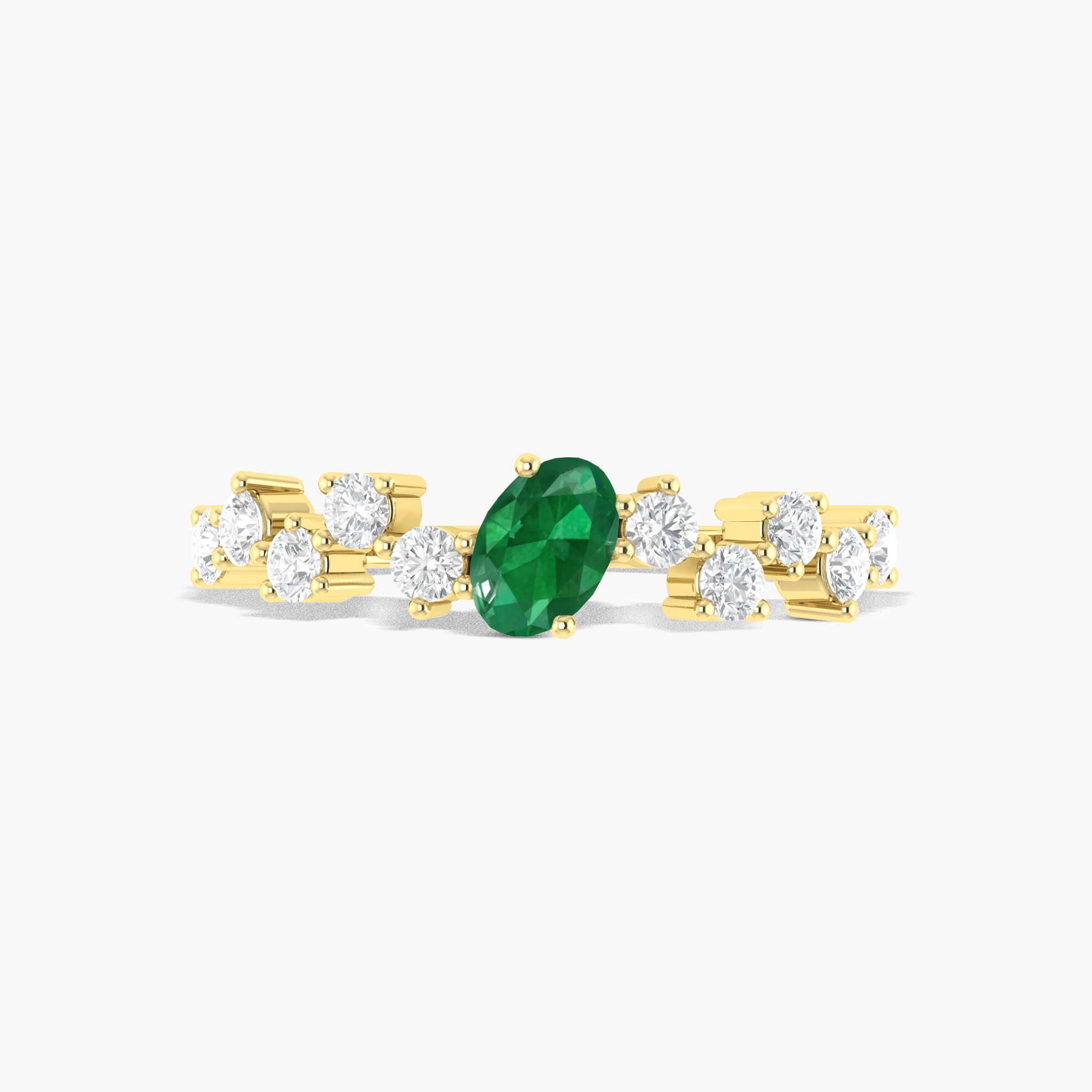 Green Oval Emerald minimalist with dainty Zircon Ring