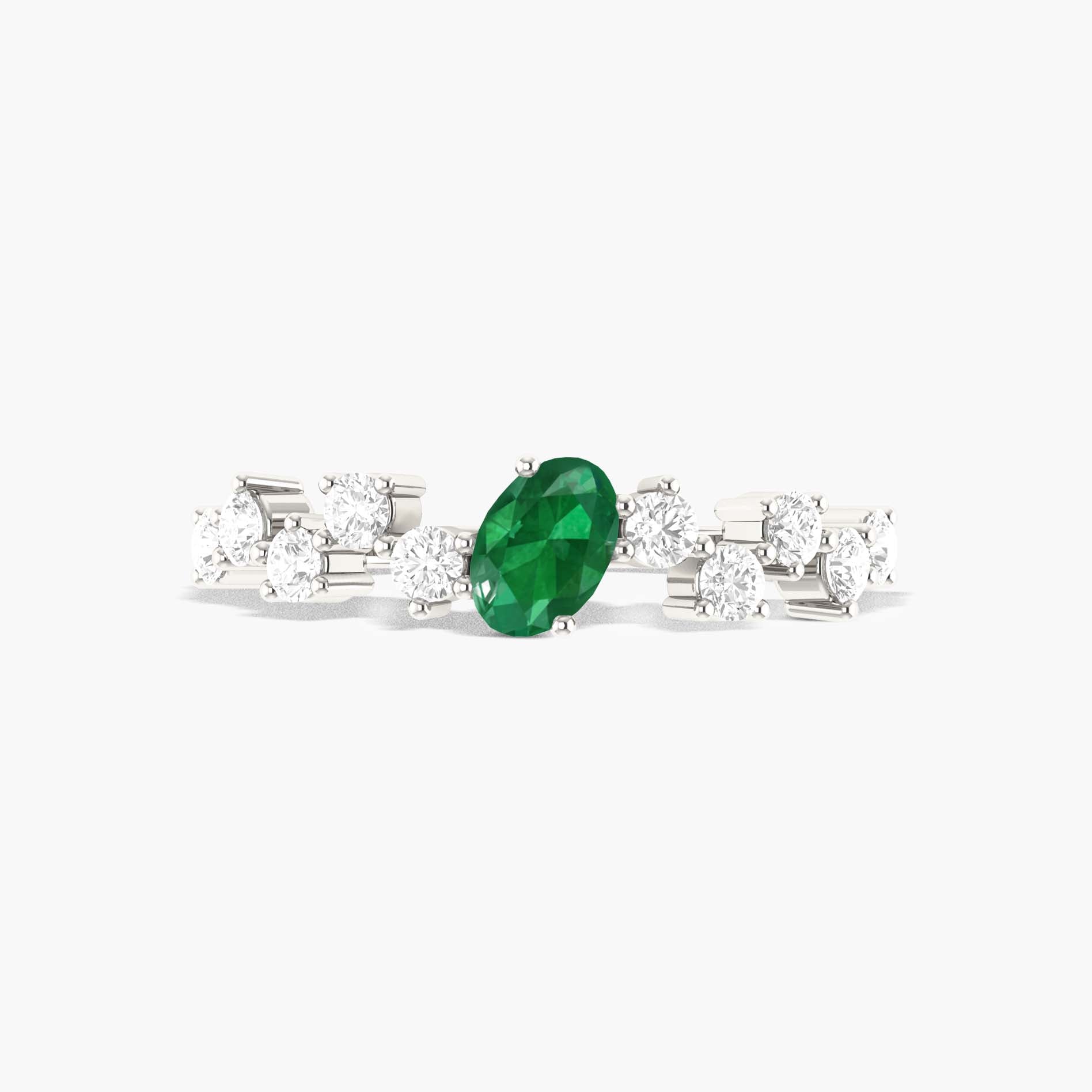 Green Oval Emerald minimalist with dainty Zircon Ring