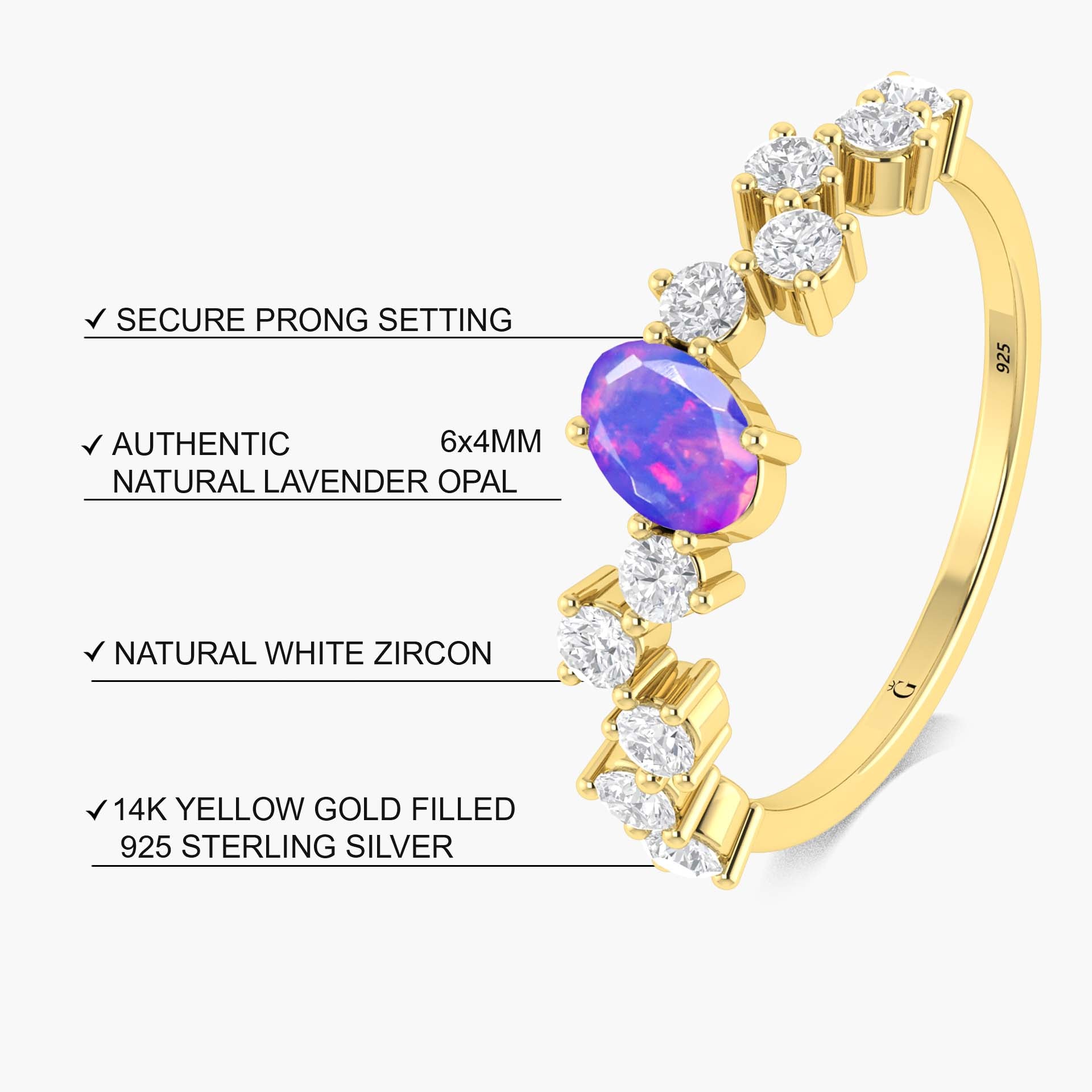Oval Shape 6X4 MM Natural Lavender Opal Engagement Ring