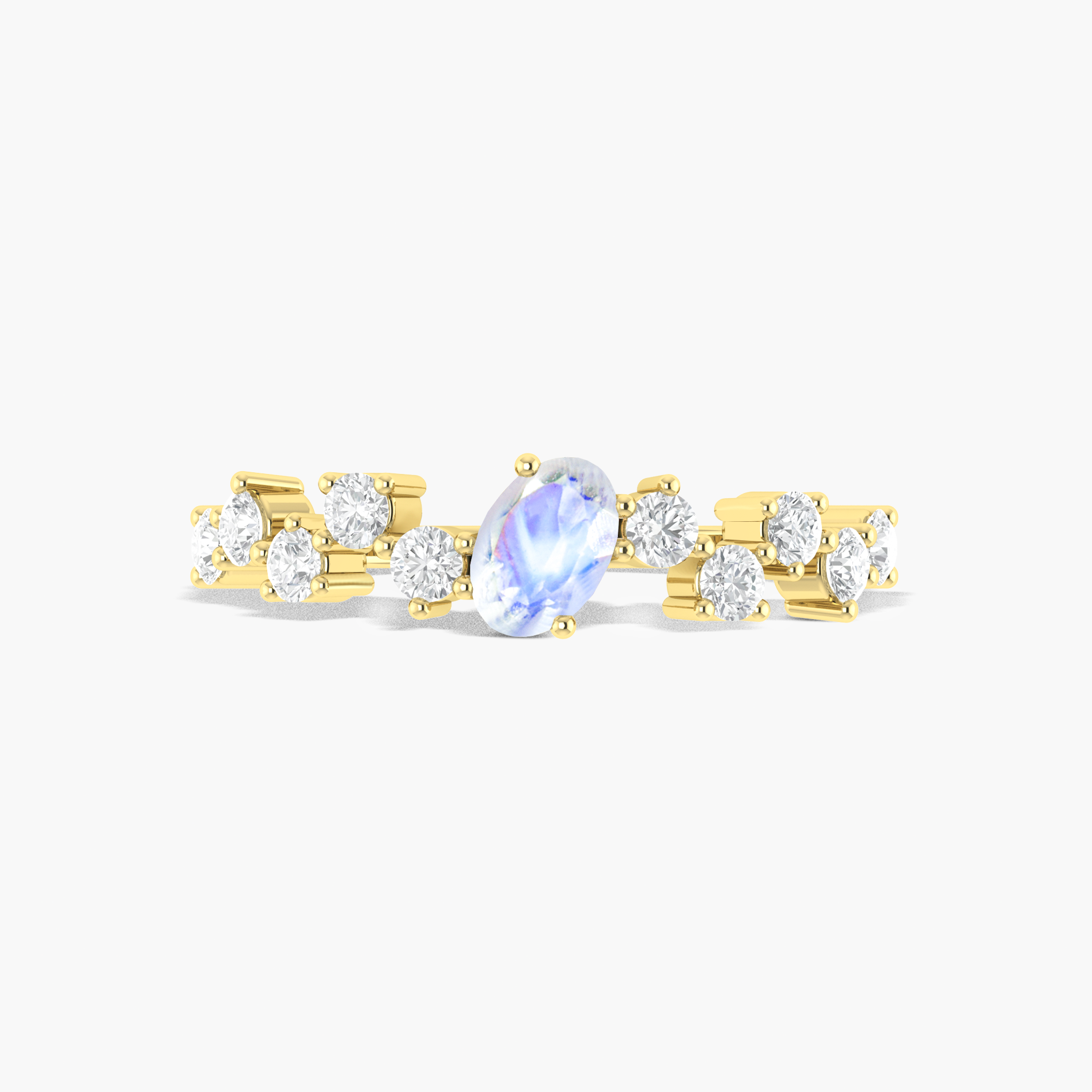 Handcrafted White rainbow moonstone with Small round zircon ring