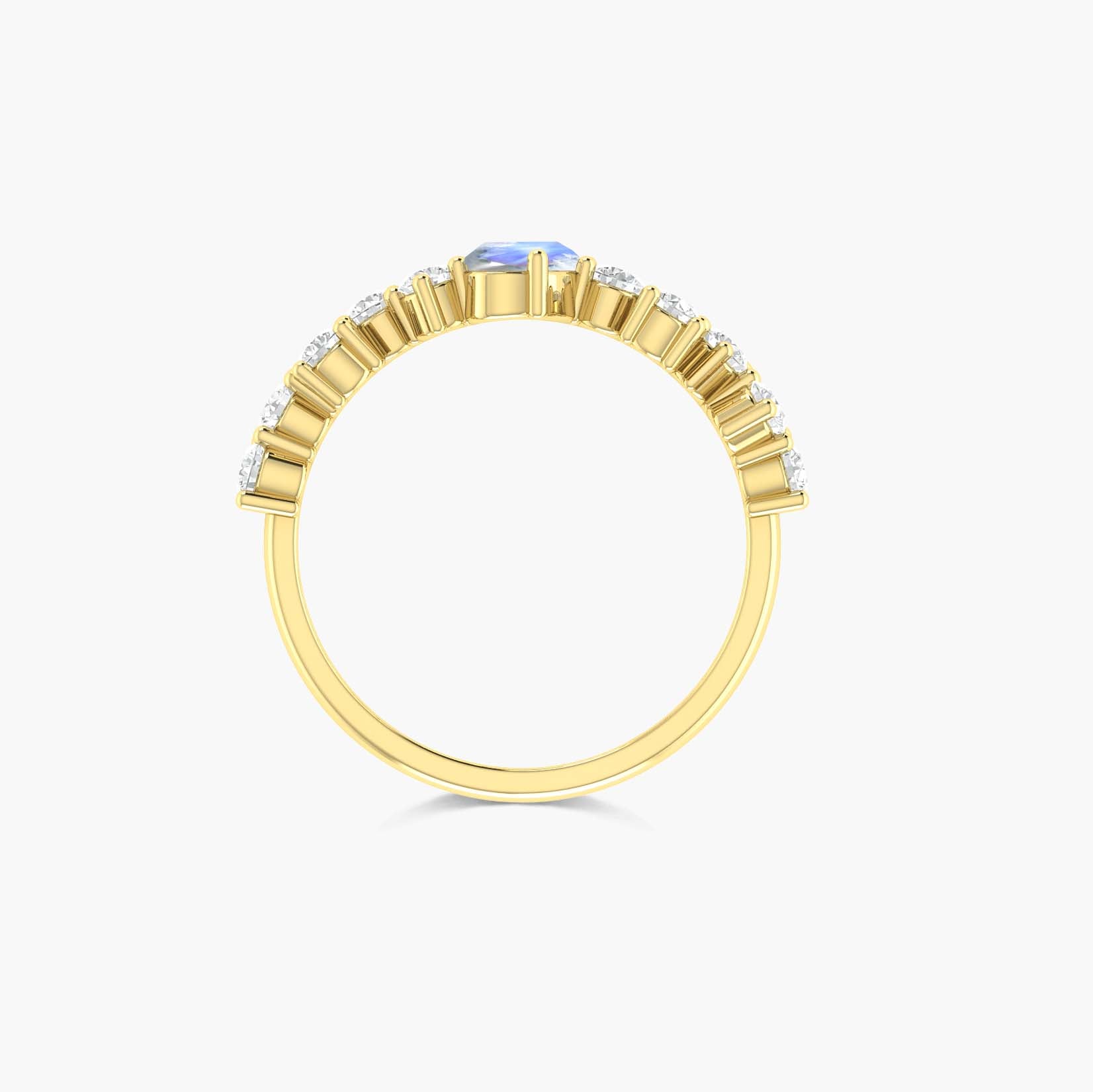 Handcrafted White rainbow moonstone with Small round zircon ring