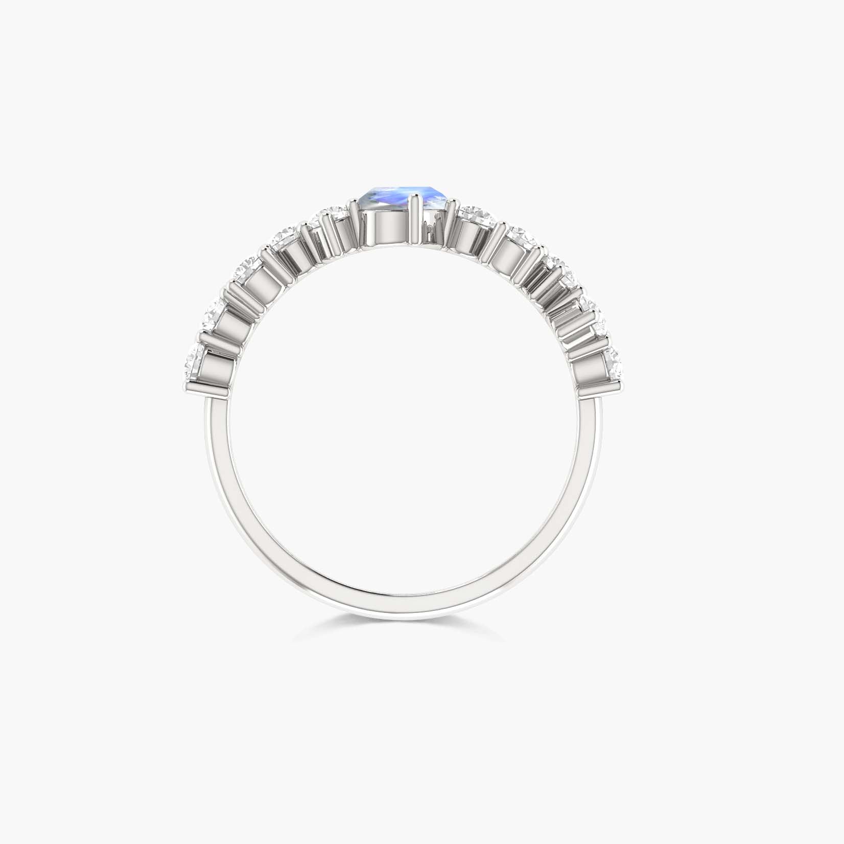 Handcrafted White rainbow moonstone with Small round zircon ring
