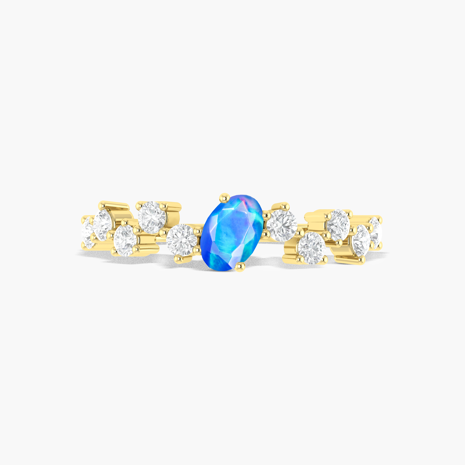 Oval shape Blue fire opal with zircon Gold vermeil ring