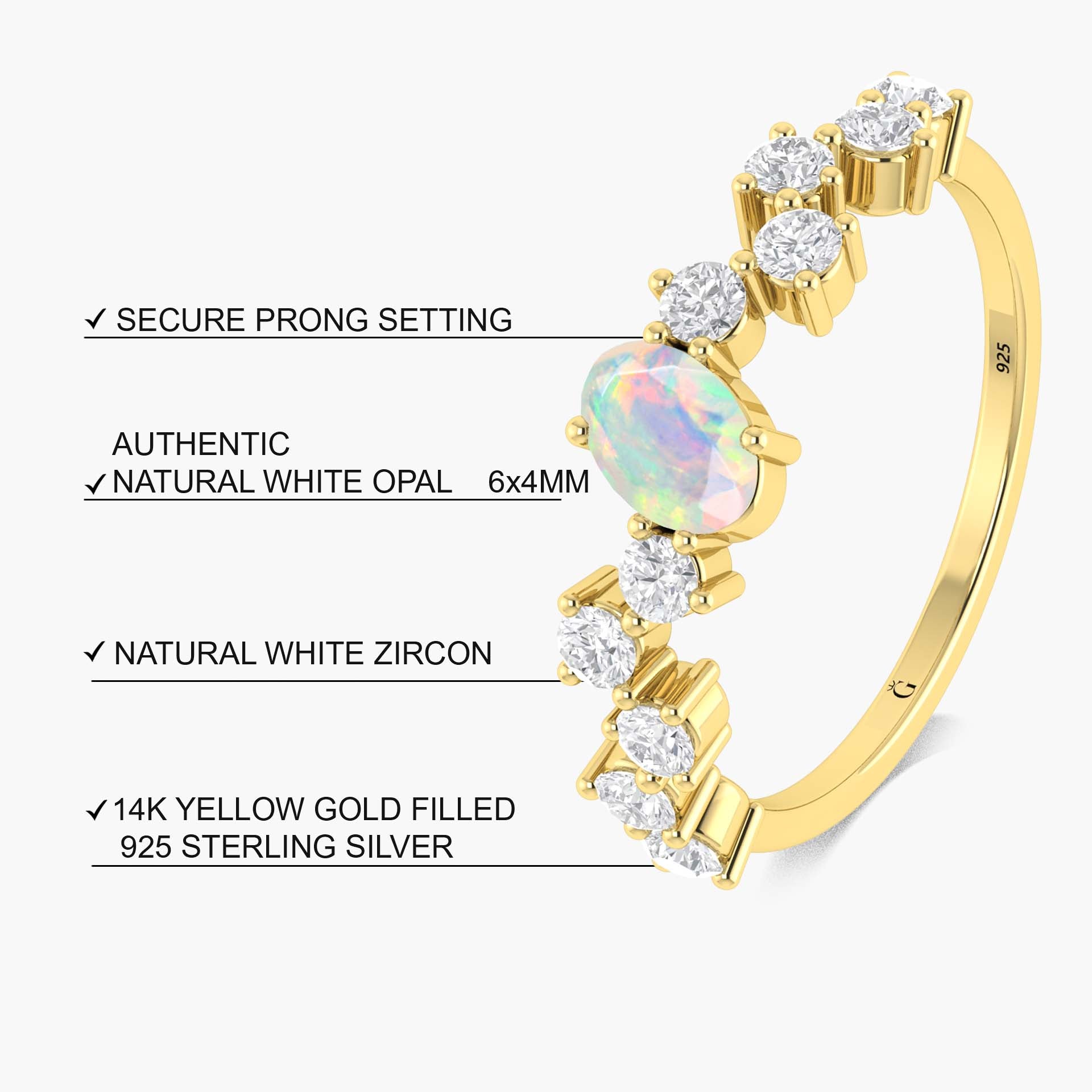 Oval Shape 6X4 MM Natural White Opal Engagement Ring