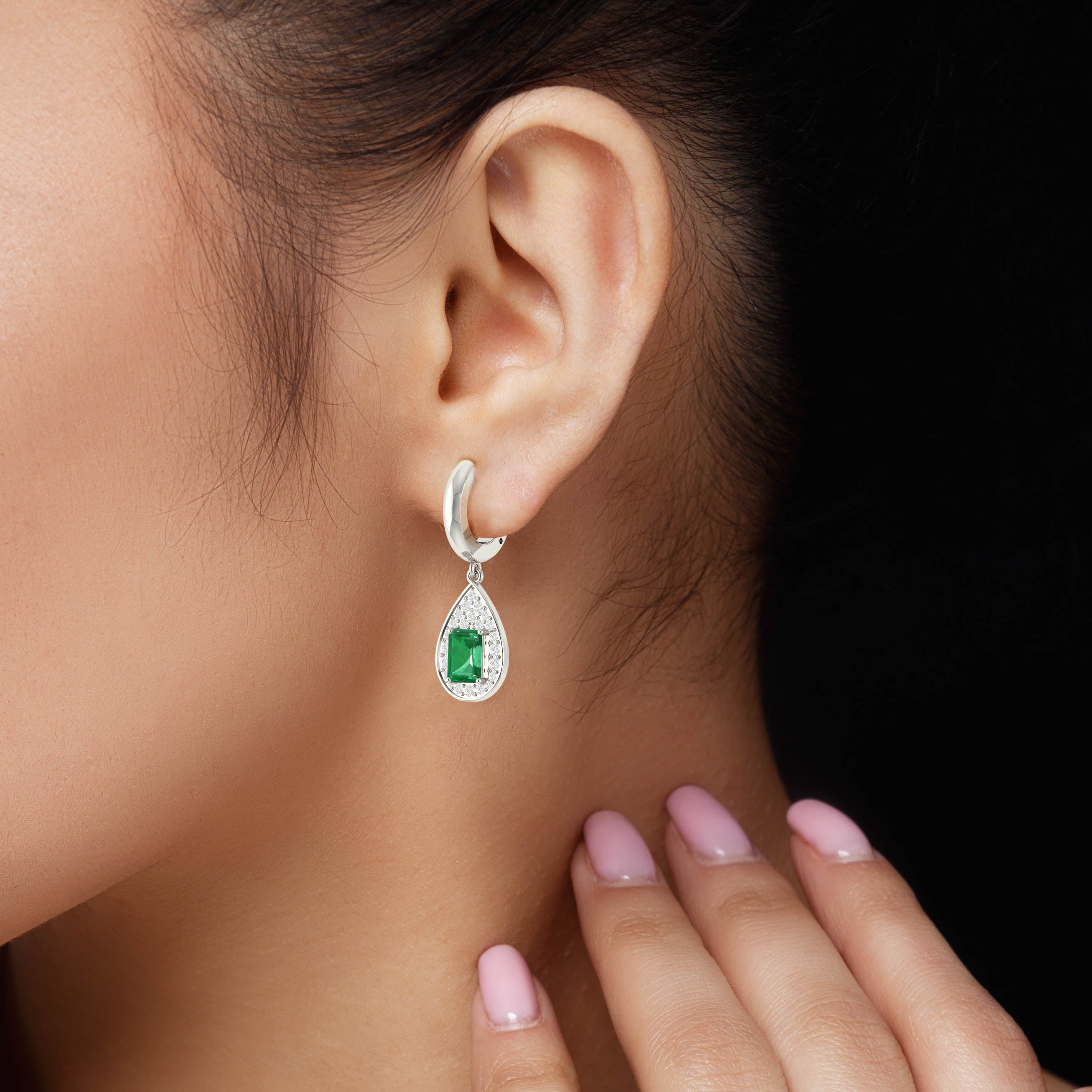 Emerald Octagon Gemstone Drop and Dangle Earring