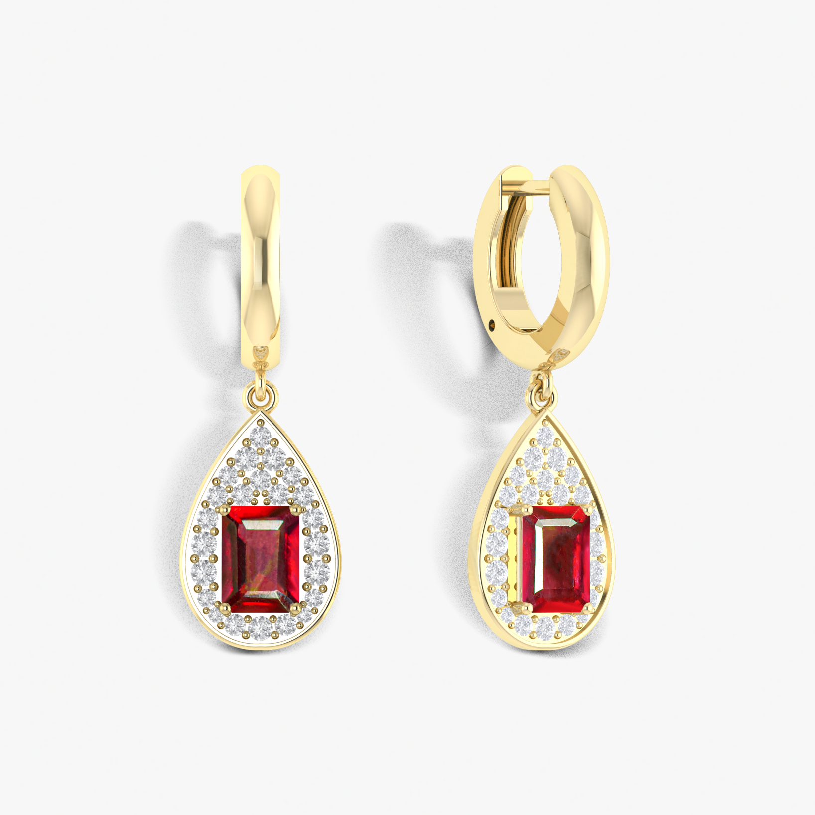 Octagon Red Ruby Huggie Earrings