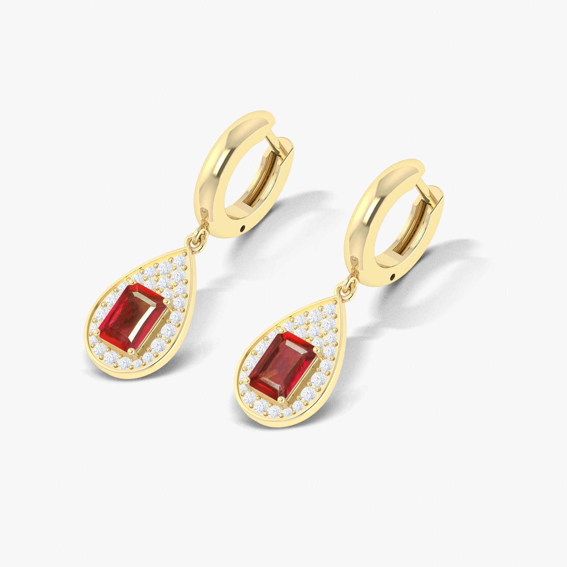 Octagon Red Ruby Huggie Earrings