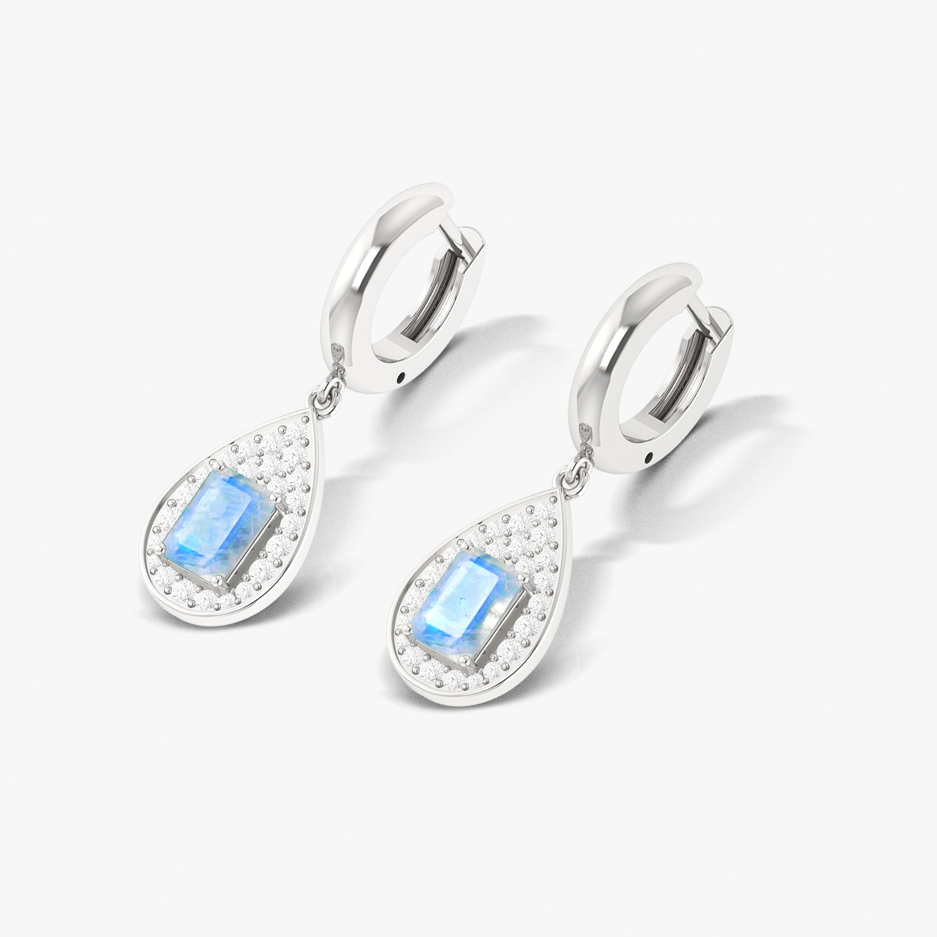 Natural Moonstone Hoop Tear Drop Earrings