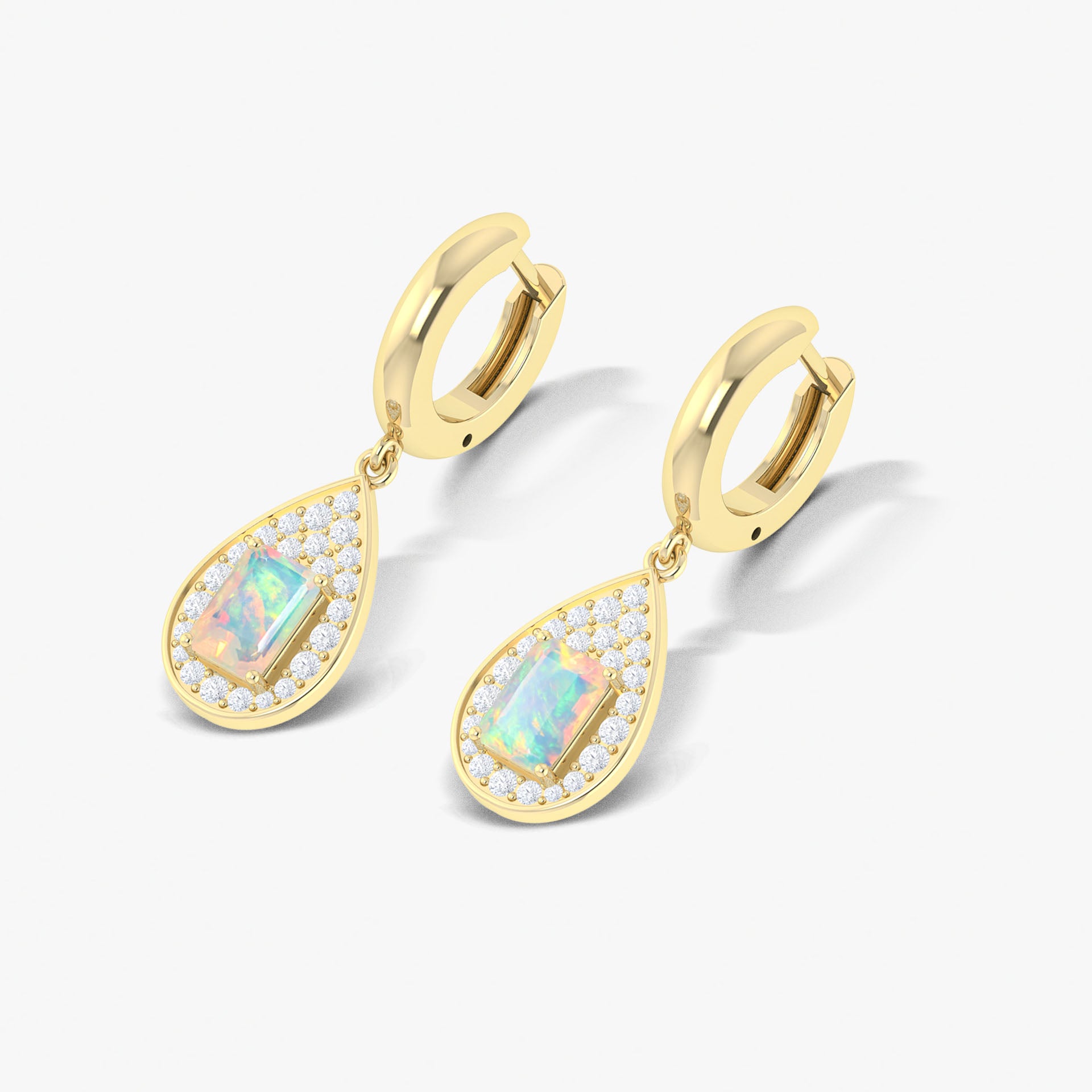 Natural White Opal Hoop Tear Drop Earrings