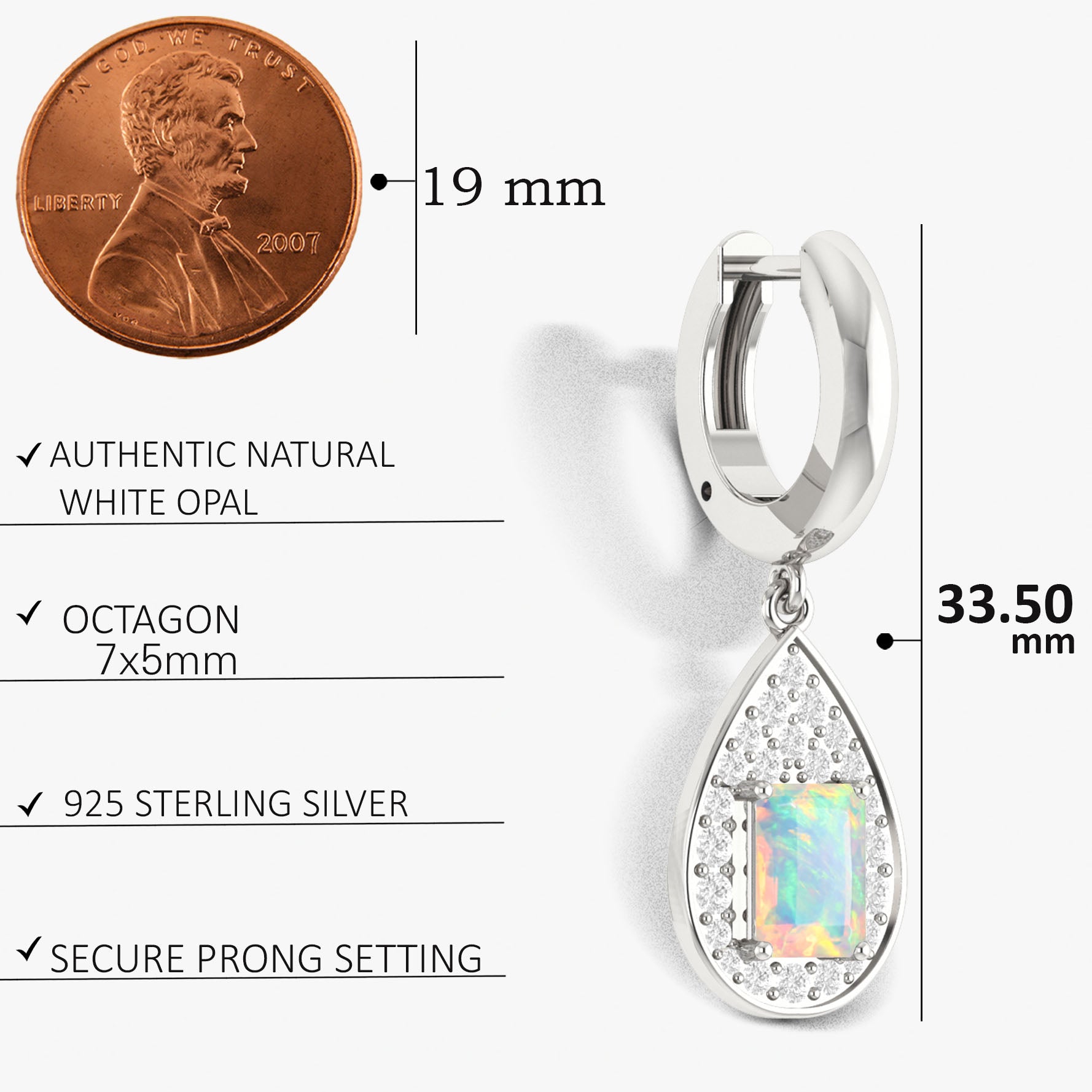 Natural White Opal Hoop Tear Drop Earrings