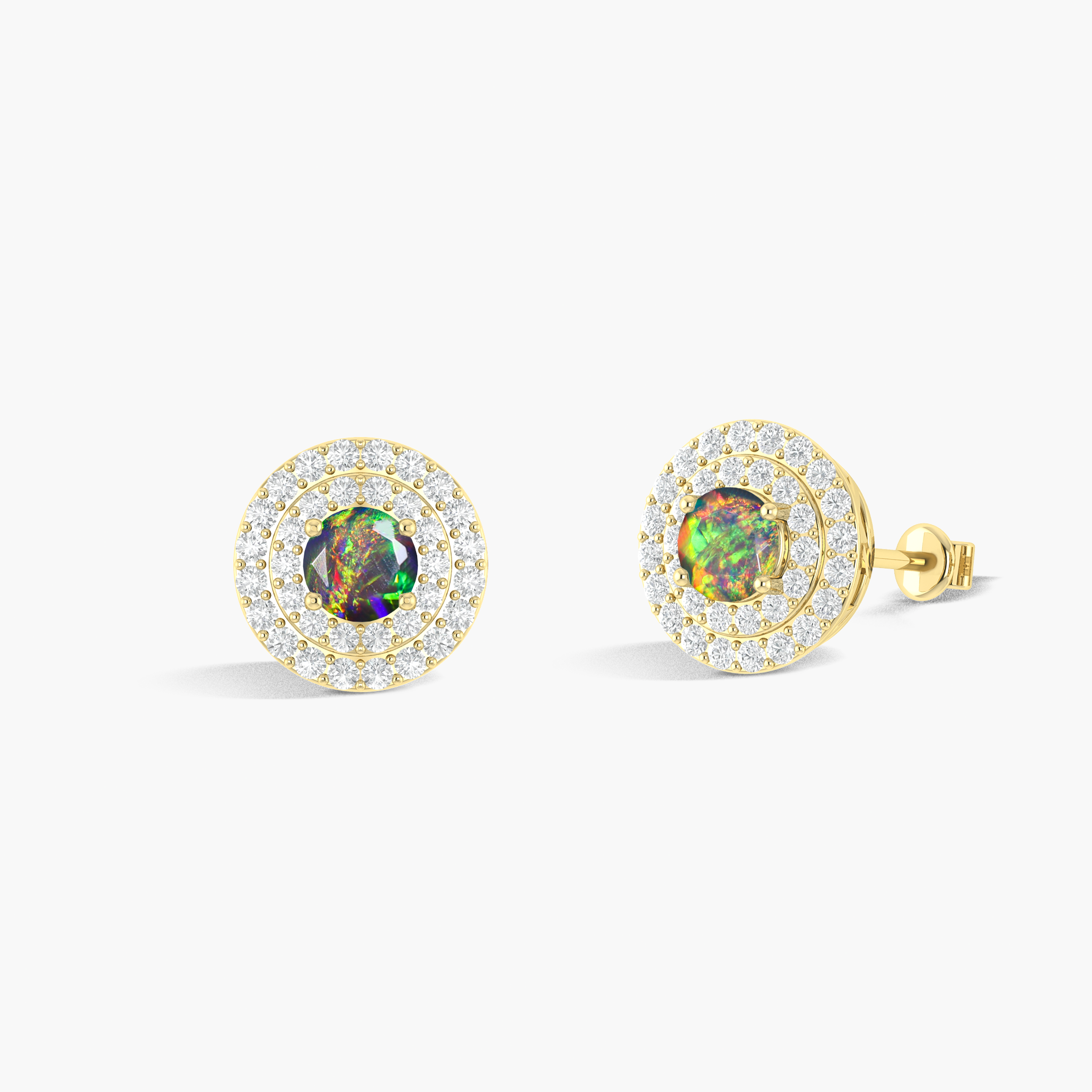 5MM Round Natural Black Opal Halo Stud Earrings with Puch Back