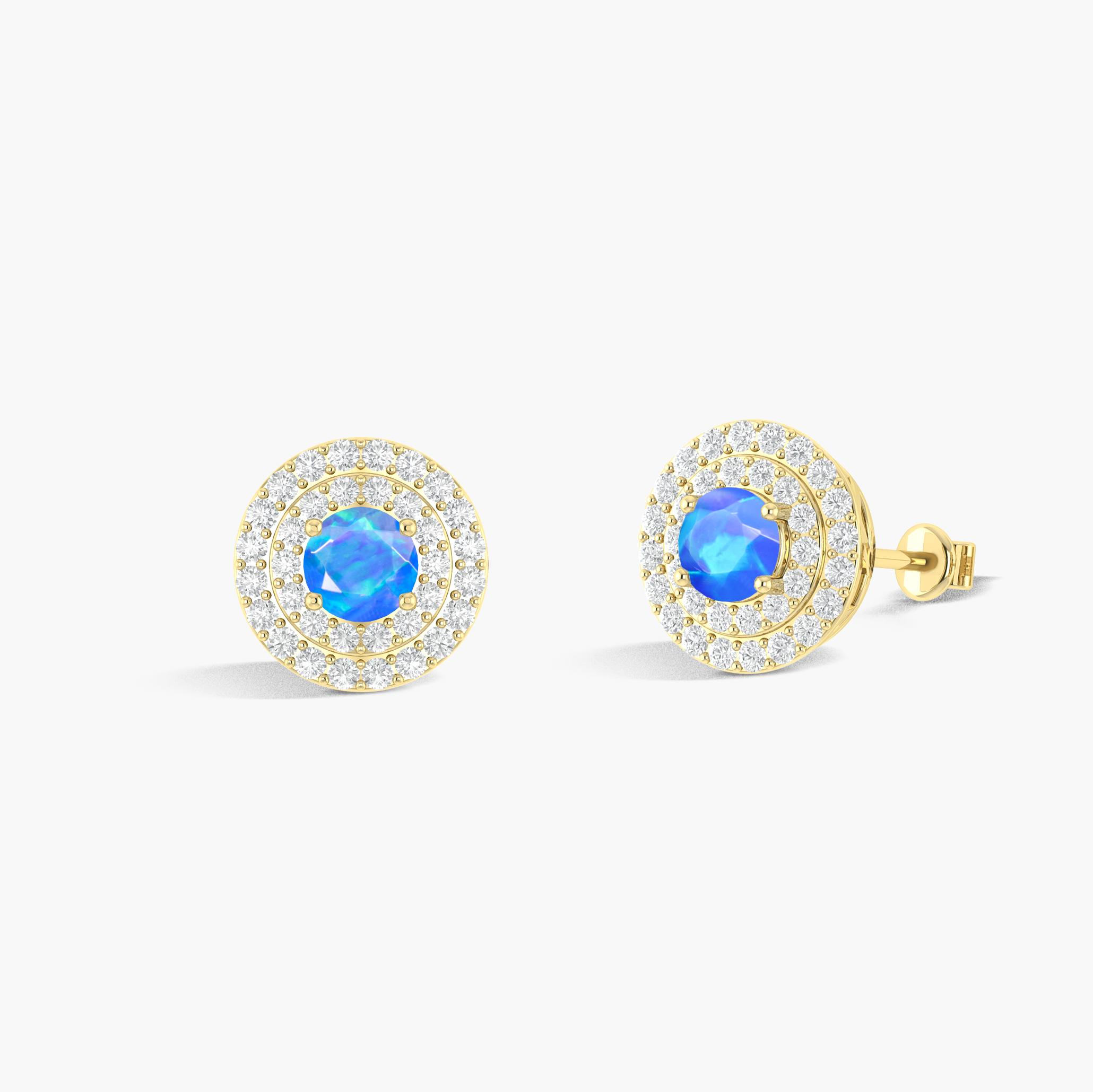 5MM Round Natural Blue Opal Halo Stud Earrings with Puch Back