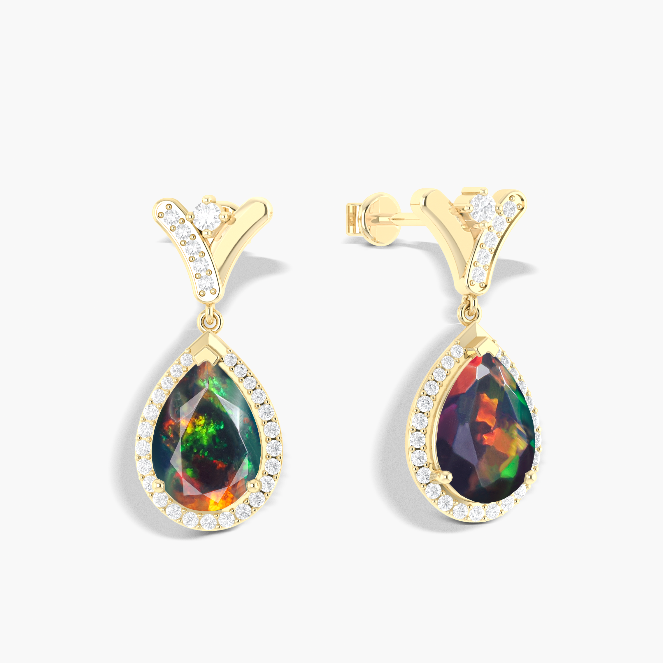 'V' Shape Style Natural Black Opal Drop Earrings with Push Back
