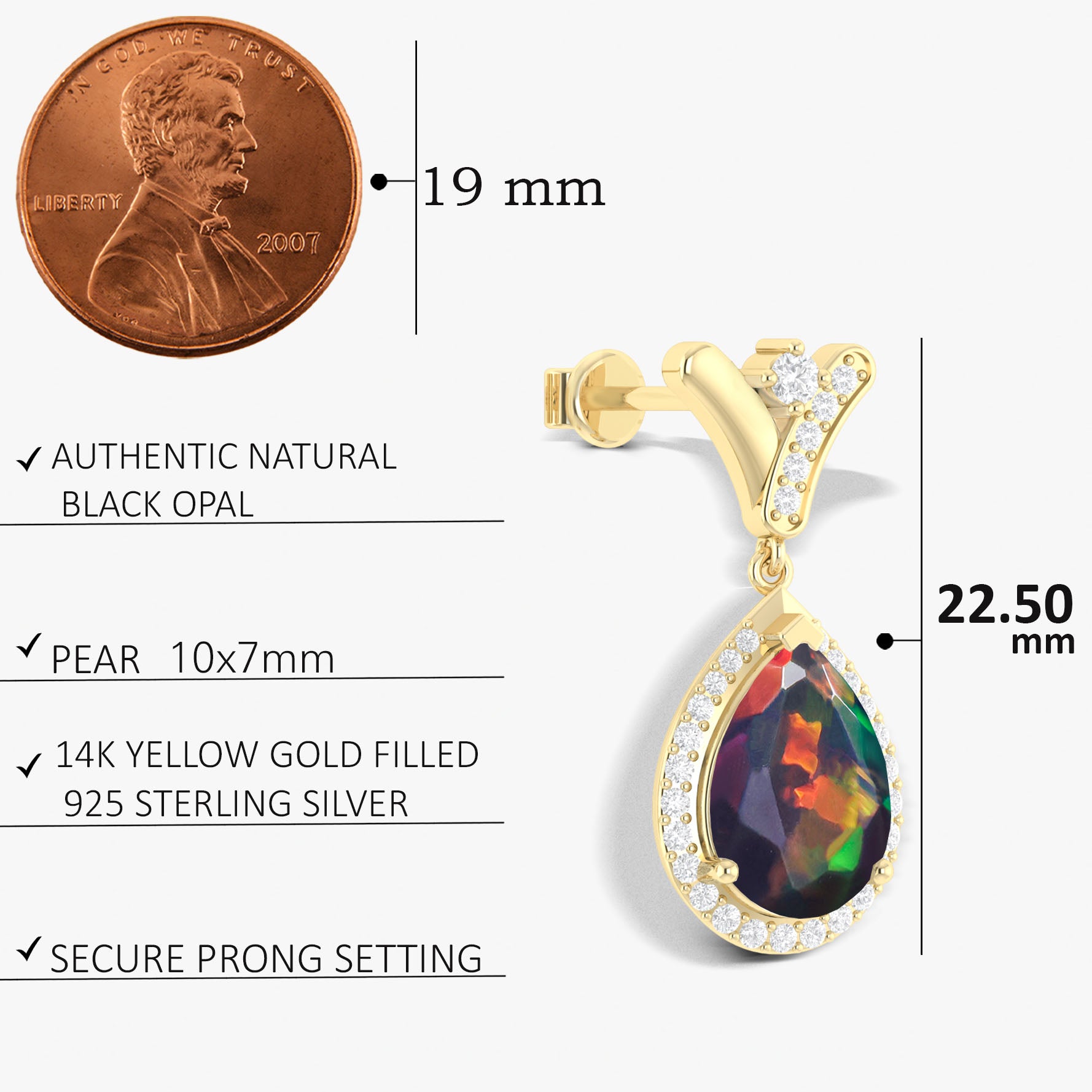 'V' Shape Style Natural Black Opal Drop Earrings with Push Back