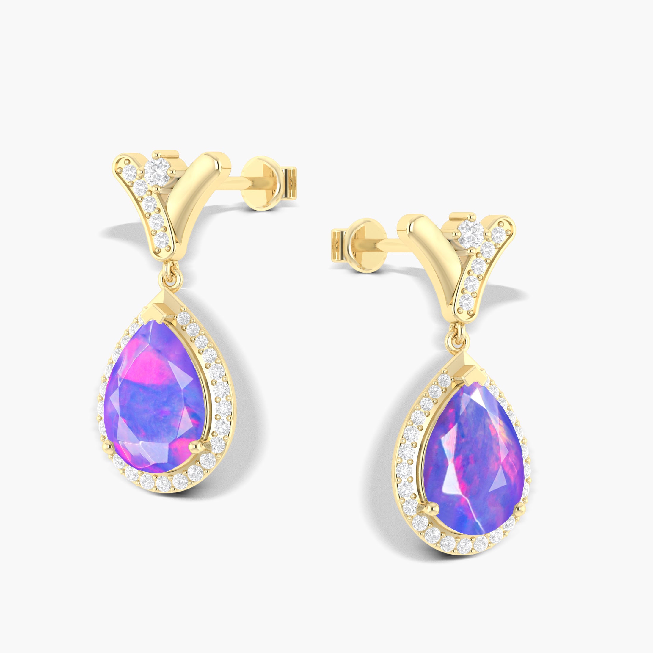 'V' Shape Style Natural Lavender Opal Drop Earrings with Push Back