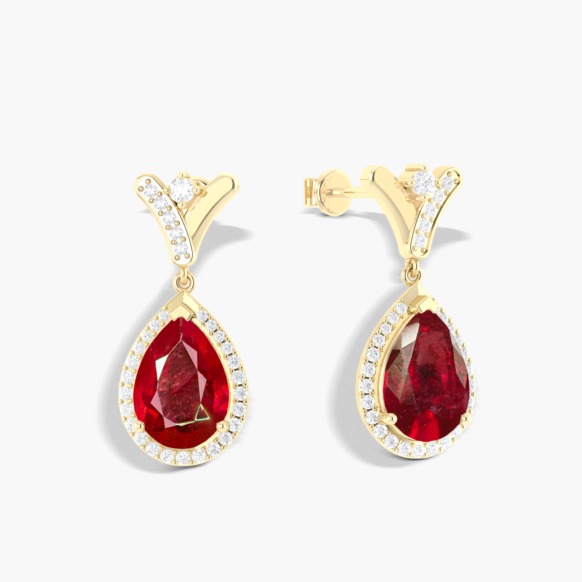 'V' Shape Style Natural Ruby Drop Earrings with Push Back