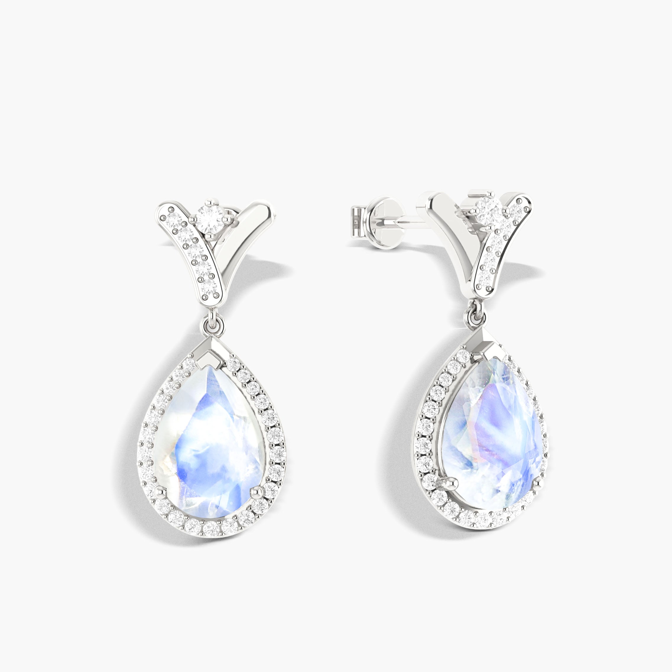 'V' Shape Style Natural Moonstone Drop Earrings with Push Back