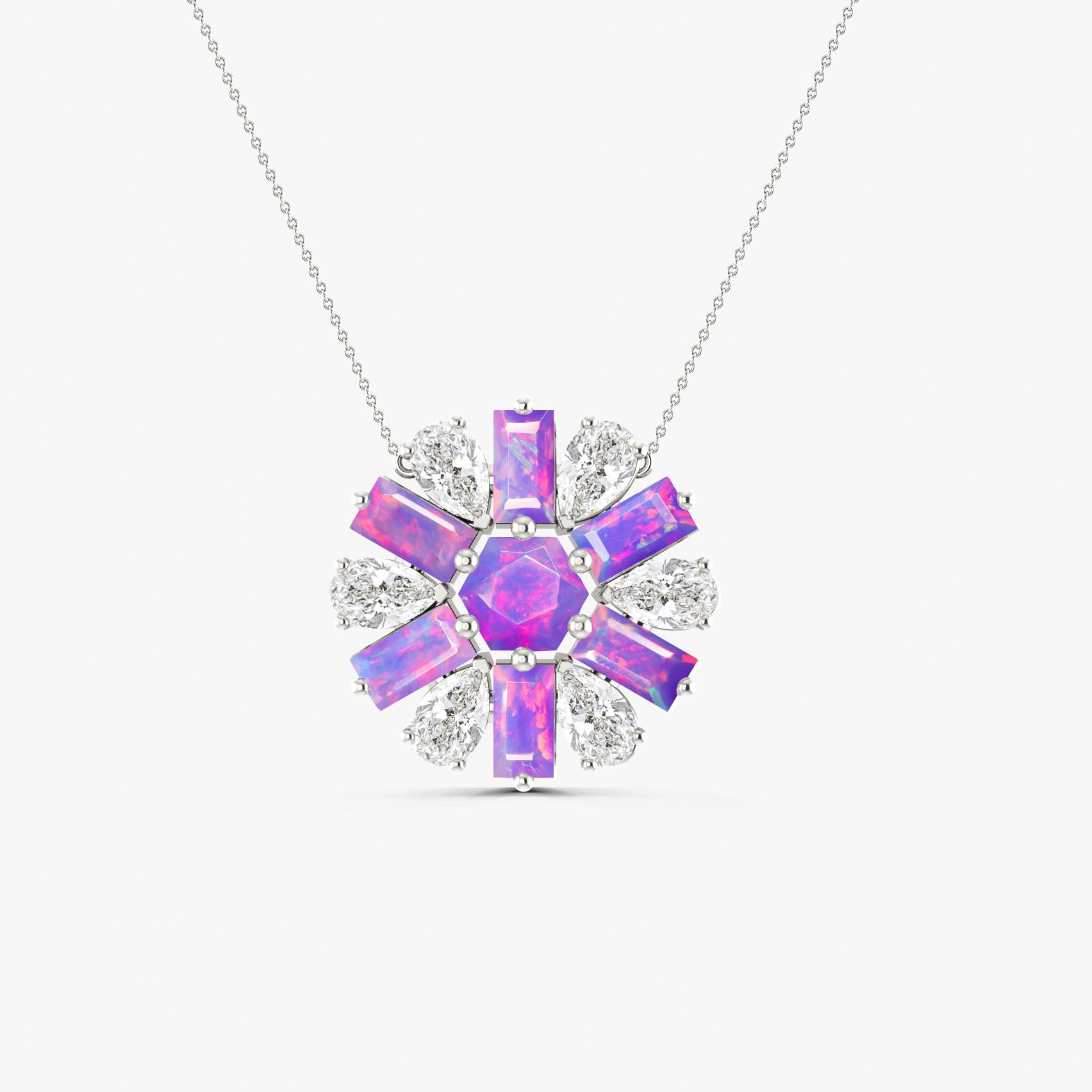 Natural Lavender Opal Round Cluster Charm Pendant Necklace