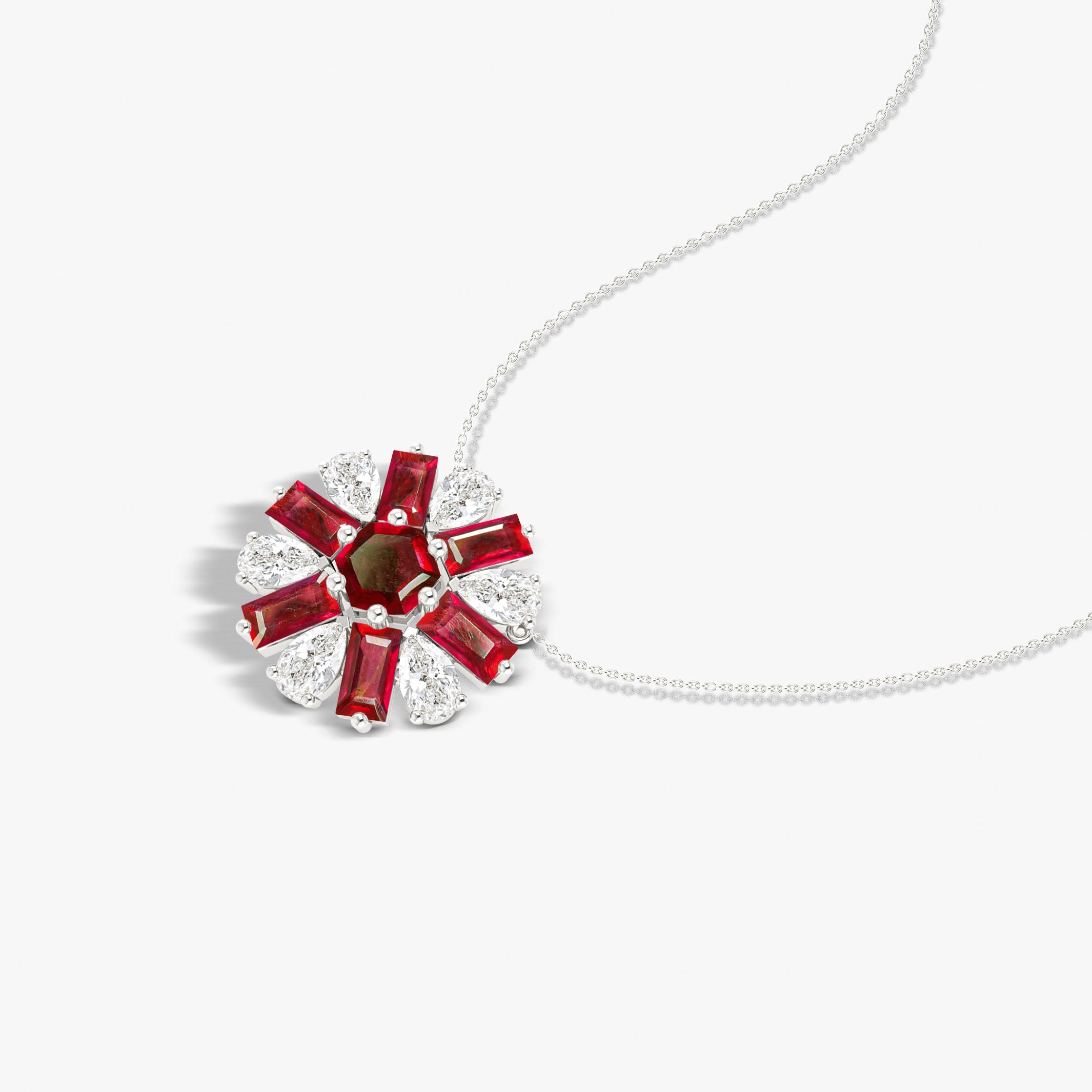 Natural Ruby Round Cluster Charm Pendant Necklace