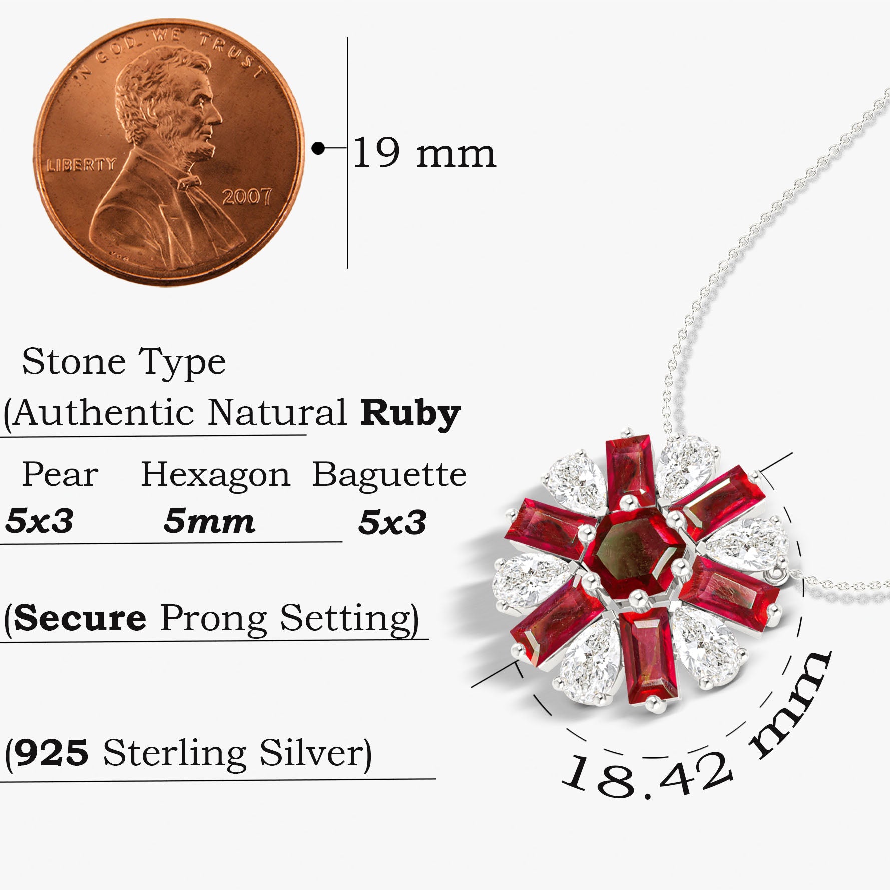 Natural Ruby Round Cluster Charm Pendant Necklace