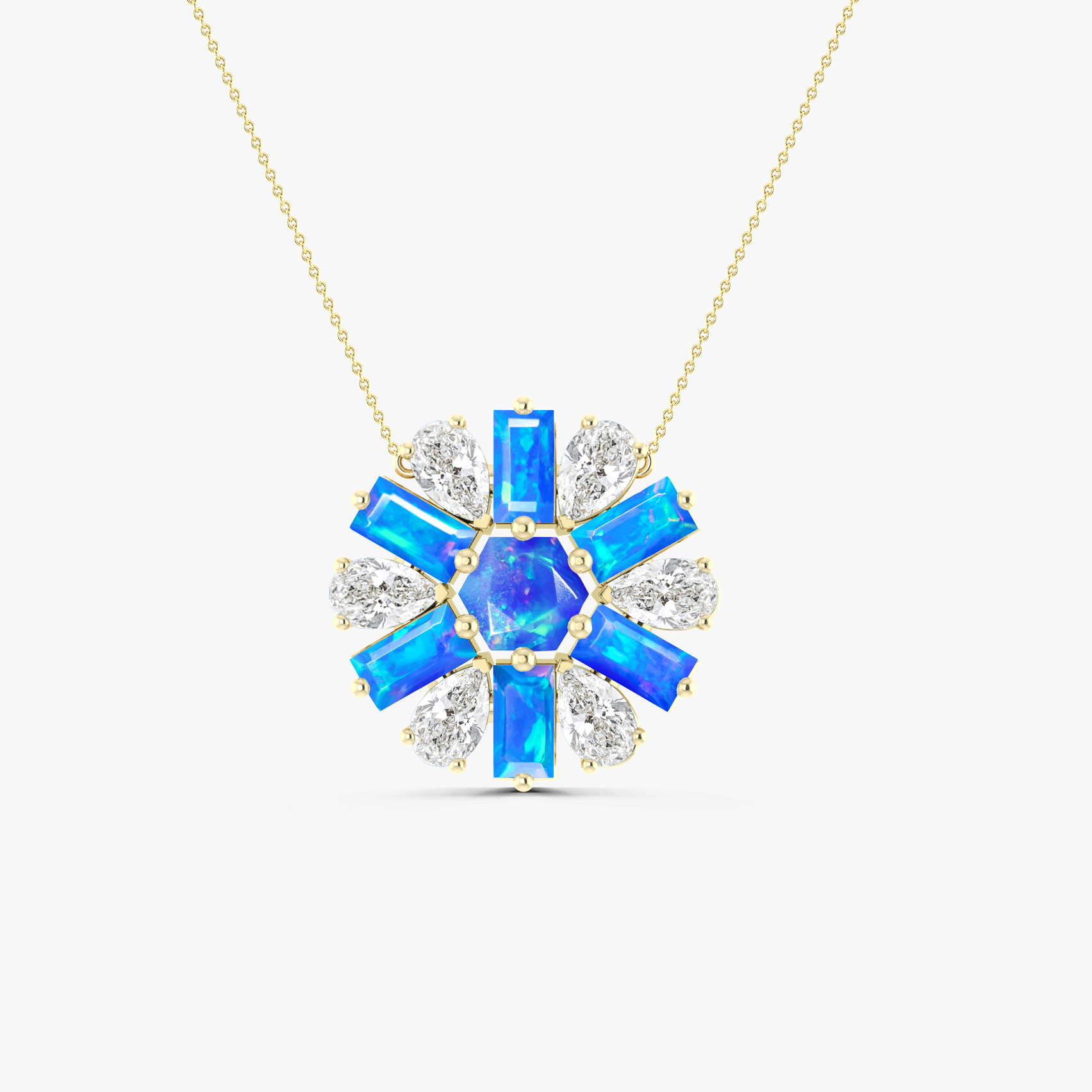 Natural Blue Opal Round Cluster Charm Pendant Necklace