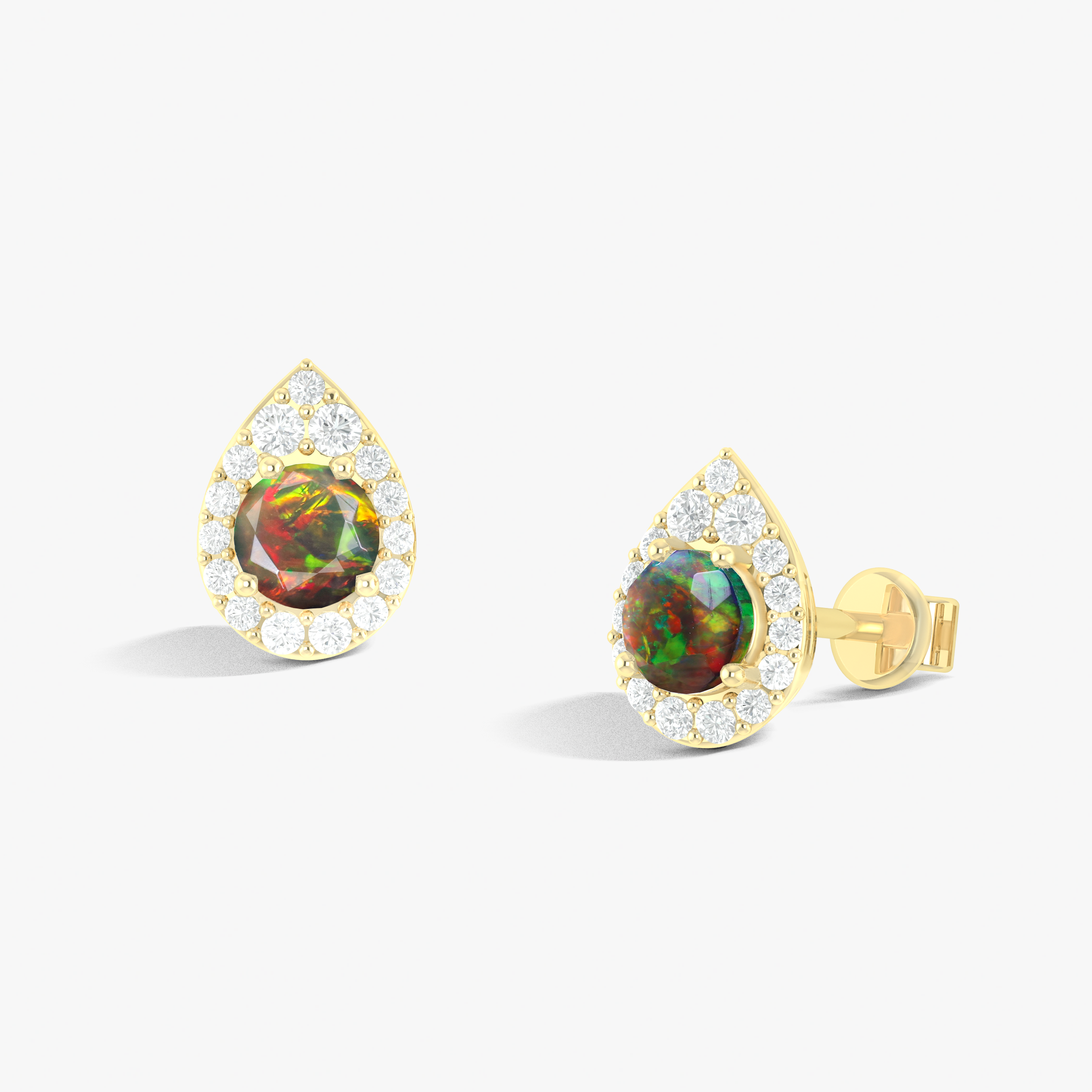 4MM Round Natural Black Opal Halo Stud Earrings with Push Back