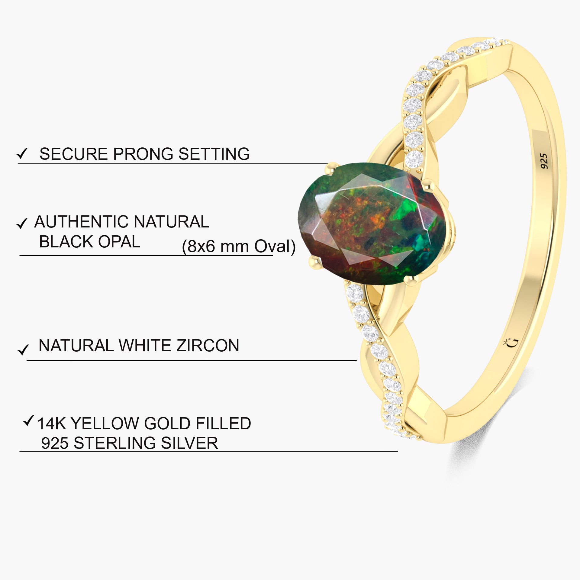 Natural fire Black Ethiopian opal Engagement ring