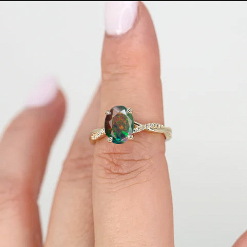 Natural fire Black Ethiopian opal Engagement ring