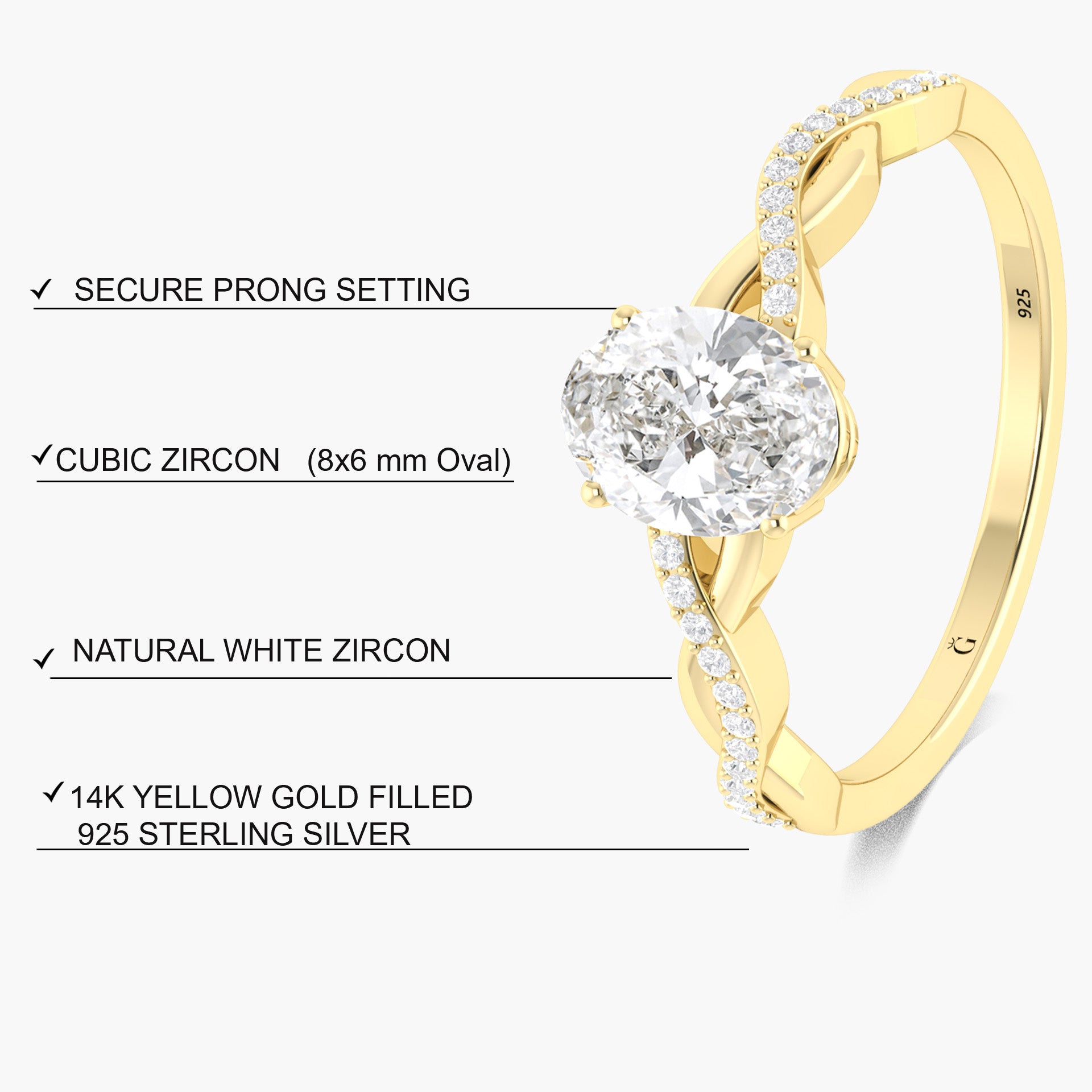 Oval cubic Zirconia Gold statement wedding ring for her