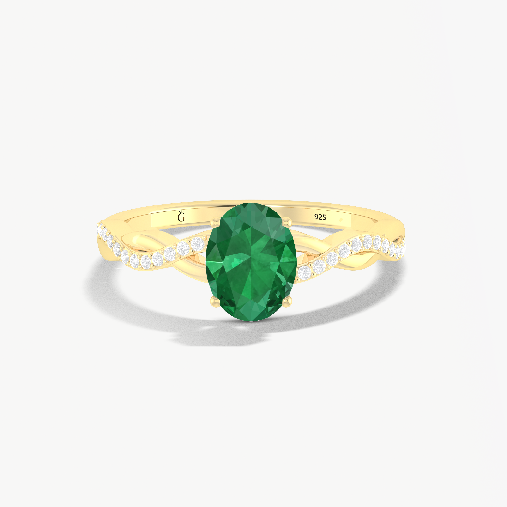 Green Dainty oval shape Emerald In Prong sett Gold ring